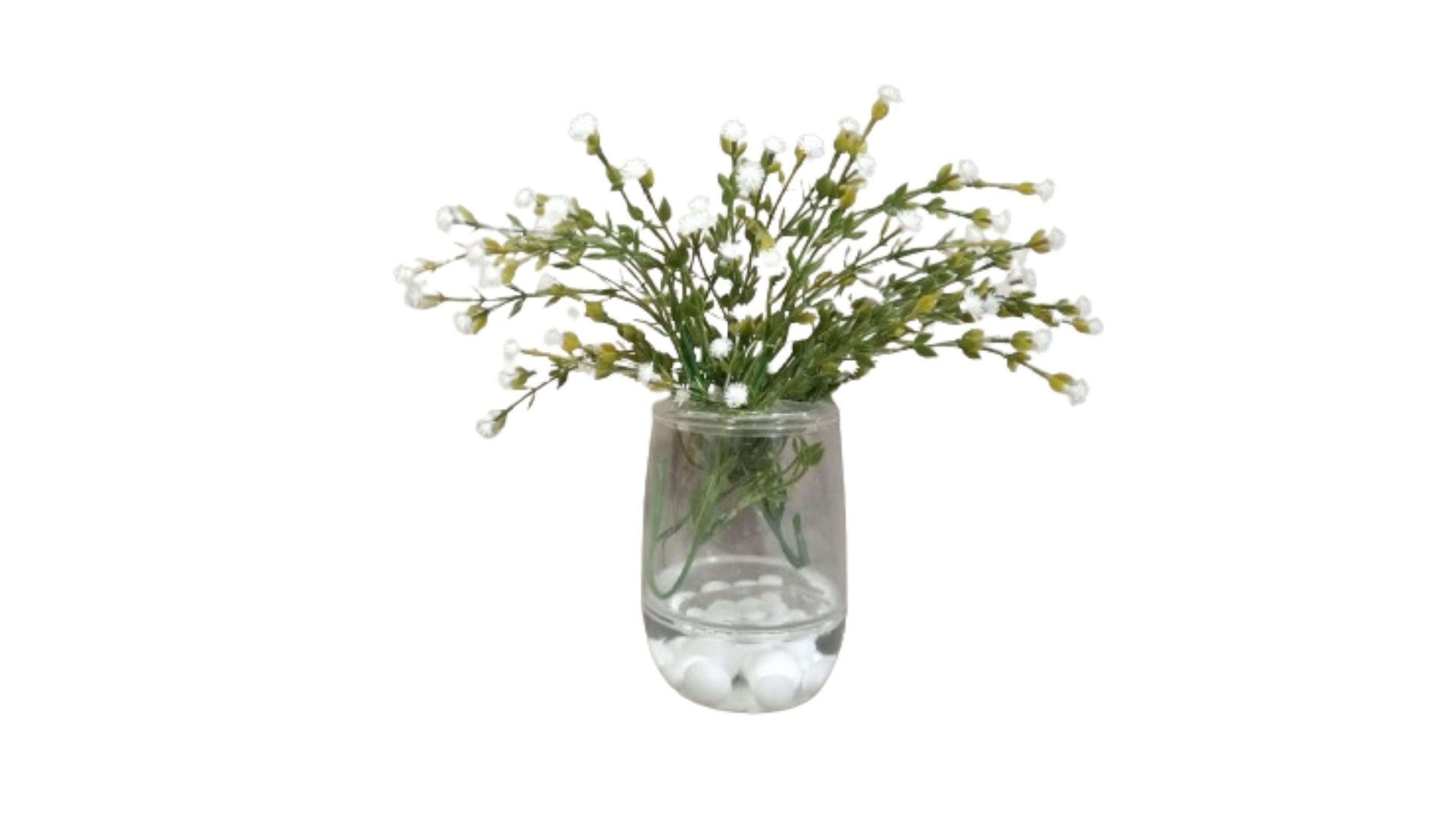 2 Adet Vazo Dahil,Vazoda Çiçek,Beyaz Yapay Çiçek,Vazo Dekoratif Beyaz İncili 8X8X16Cm 