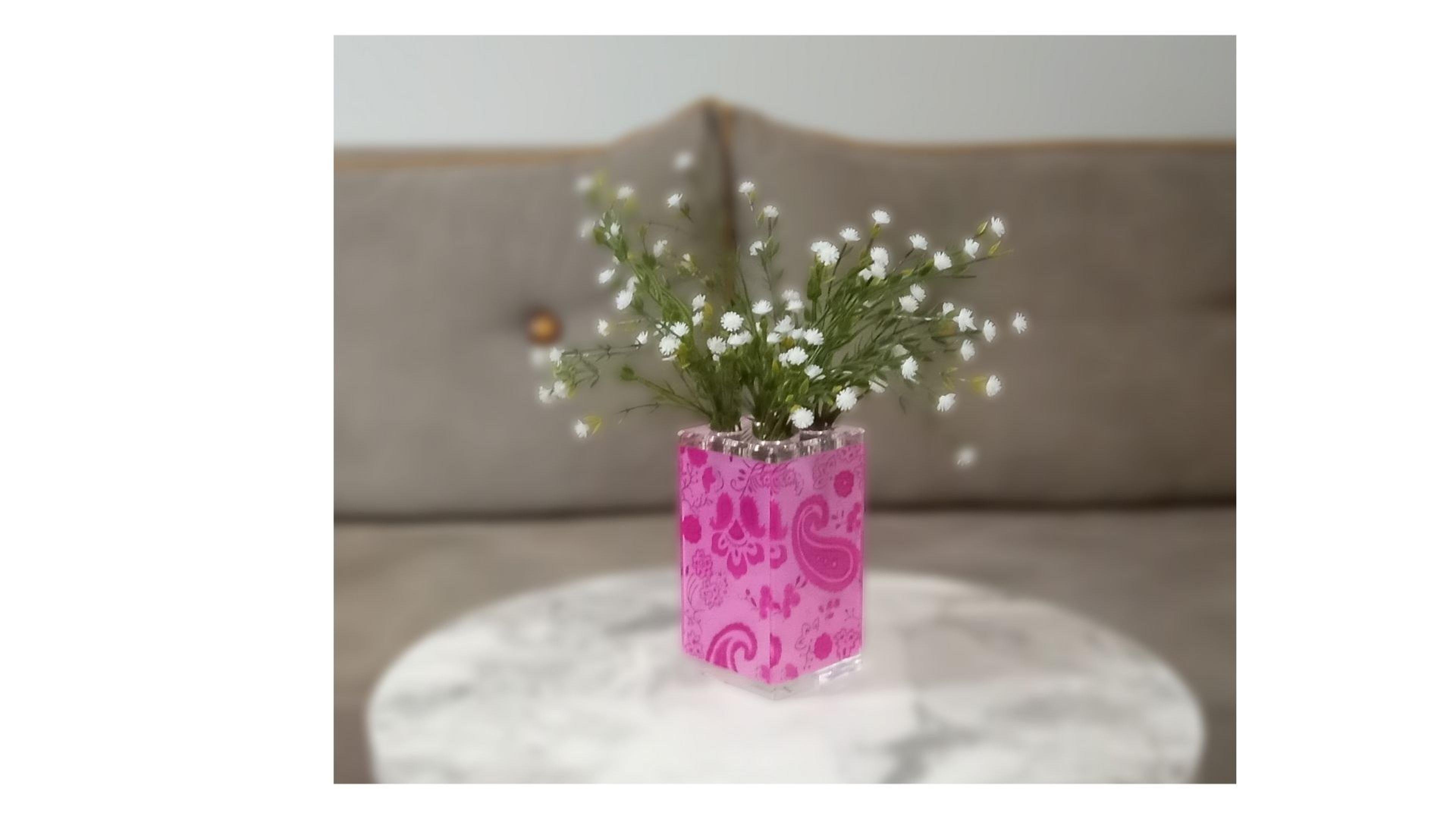 2 Adet Vazo Dahil,Vazoda Çiçek,Beyaz Yapay Çiçek,Vazo Dekoratif Pembe 7X7X17Cm 