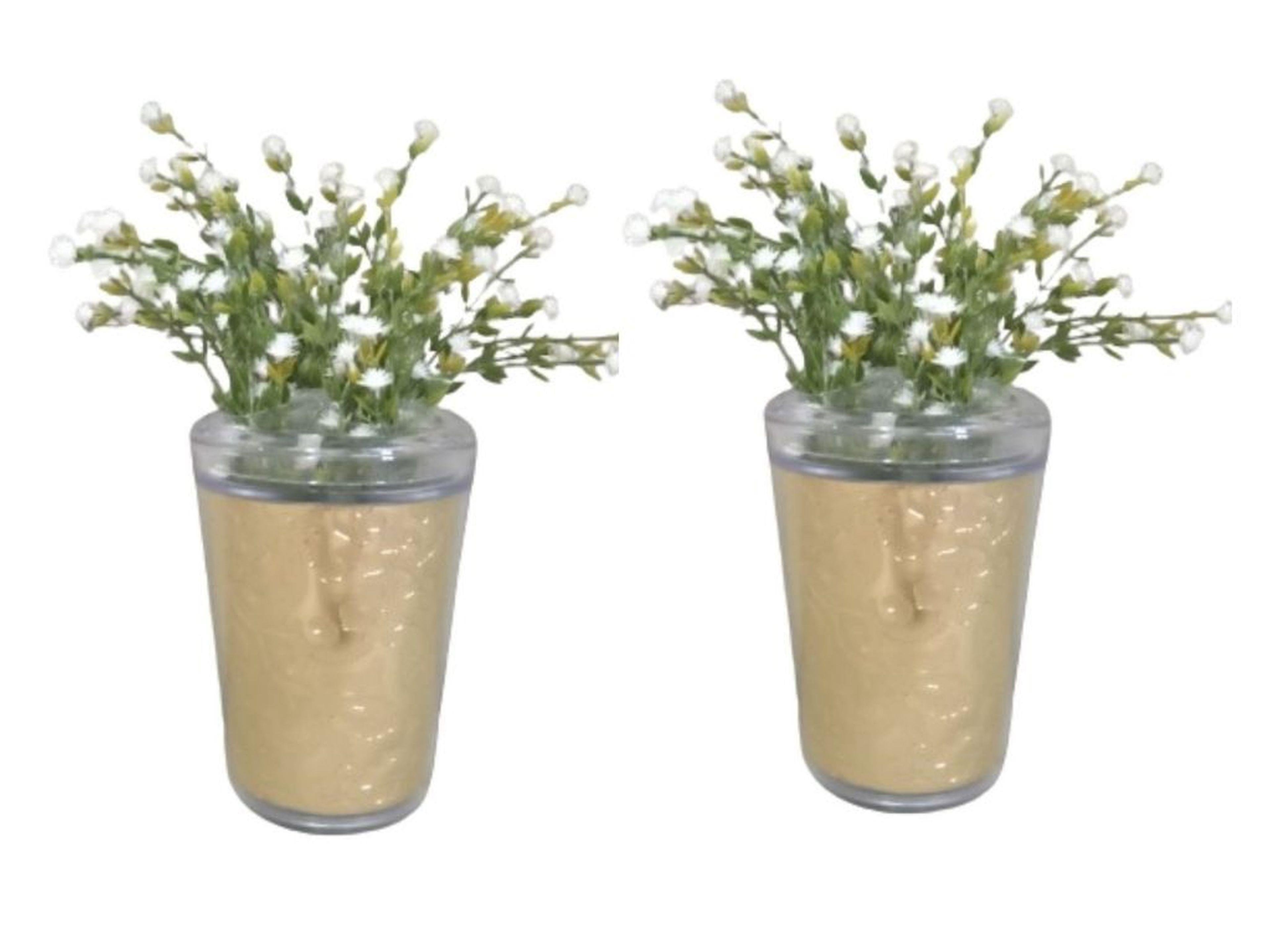 2 Adet Vazo Dahil,Vazoda Çiçek,Beyaz Yapay Çiçek,Vazo Dekoratif Altın Yaprak 9X9X17Cm 