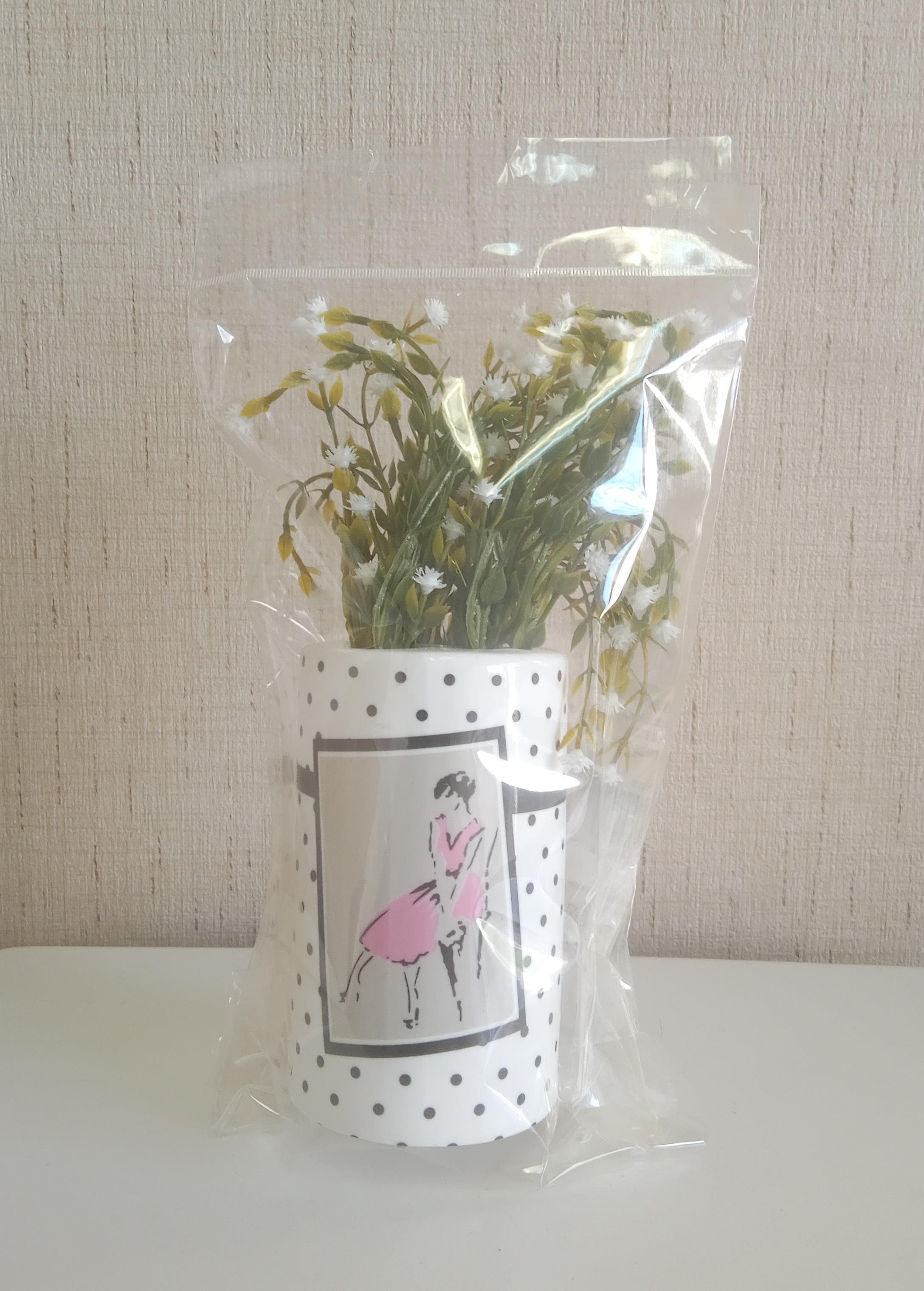 2 Adet Vazo Dahil,Vazoda Çiçek,Beyaz Yapay Çiçek,Vazo Dekoratif Pembe Elbiseli Kadın 7X7X16Cm 