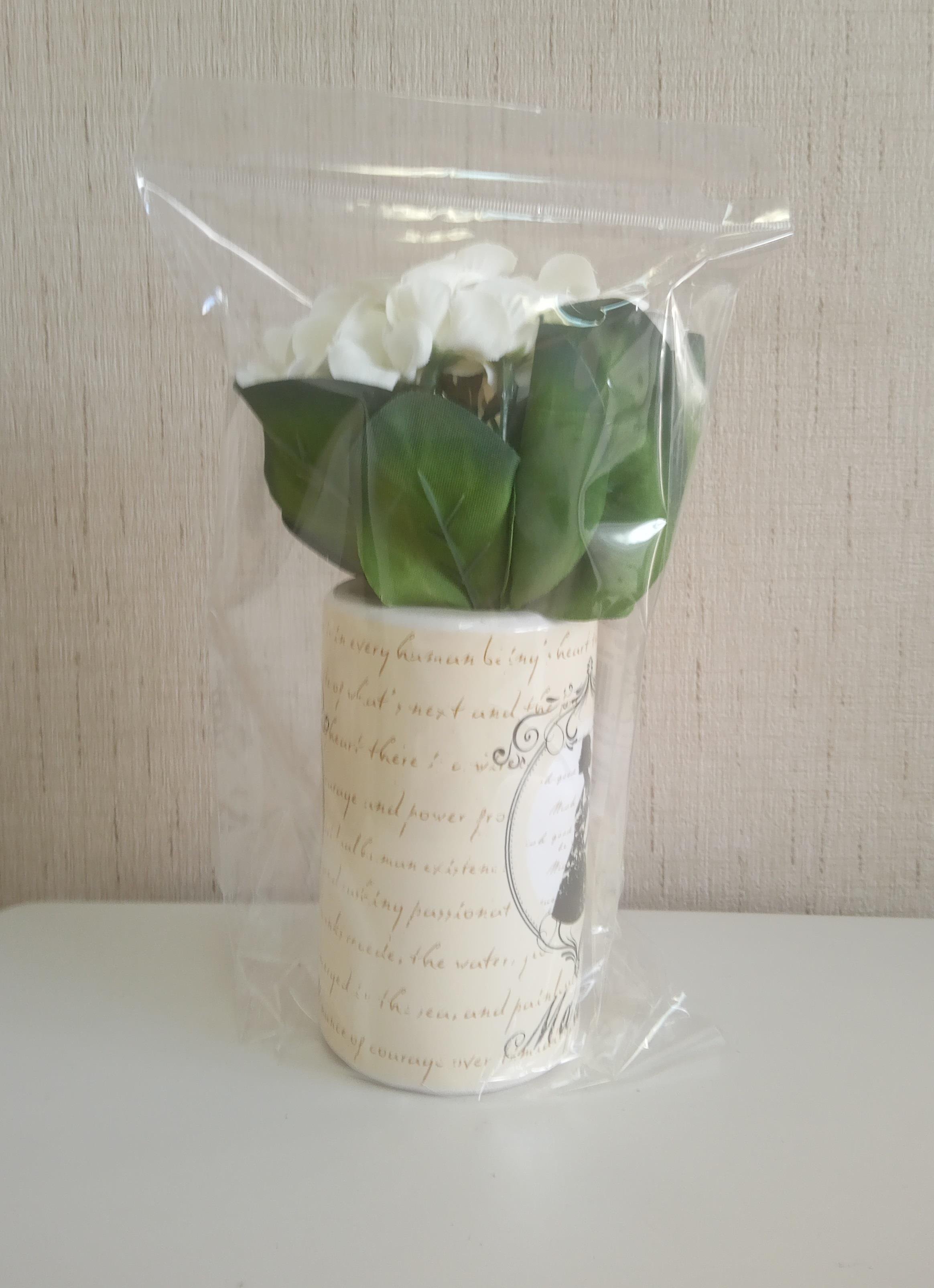 2 Adet Vazo Dahil,Vazoda Çiçek,Beyaz Yapay Çiçek,Vazo Dekoratif Madam Desenli 7X7X16Cm 