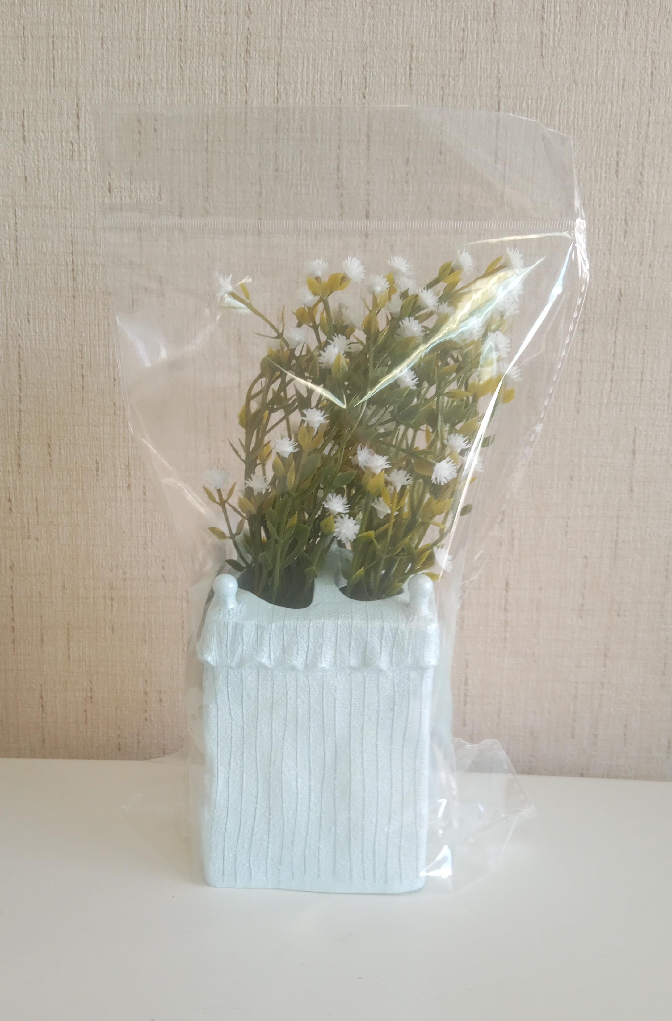 2 Adet Vazo Dahil,Vazoda Çiçek,Beyaz Yapay Çiçek,Vazo Dekoratif Poliresin 7X7X17Cm 