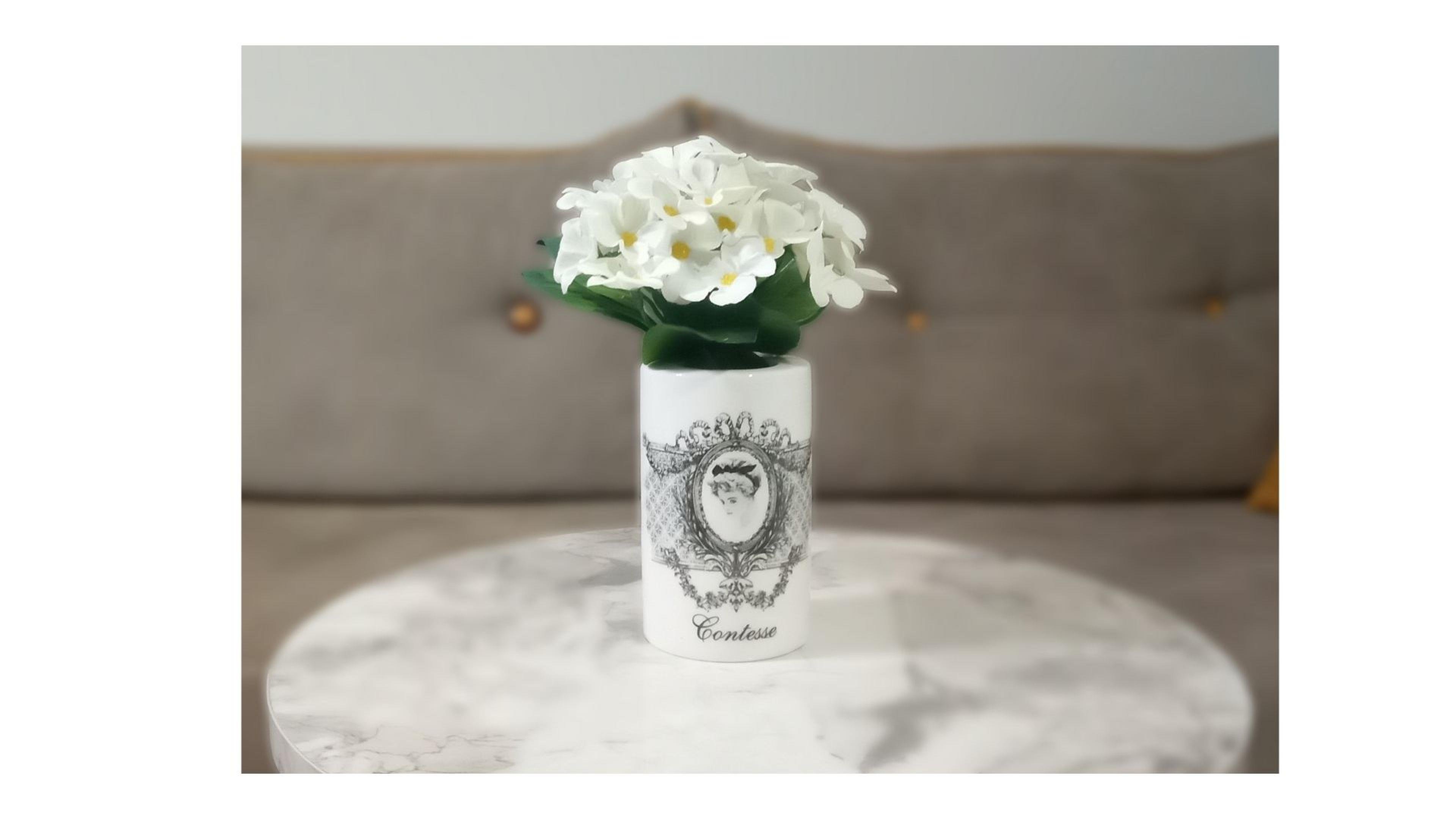 2 Adet Vazo Dahil,Vazoda Çiçek,Beyaz Yapay Çiçek,Vazo Dekoratif Kraliçe Model 7X7X16Cm 