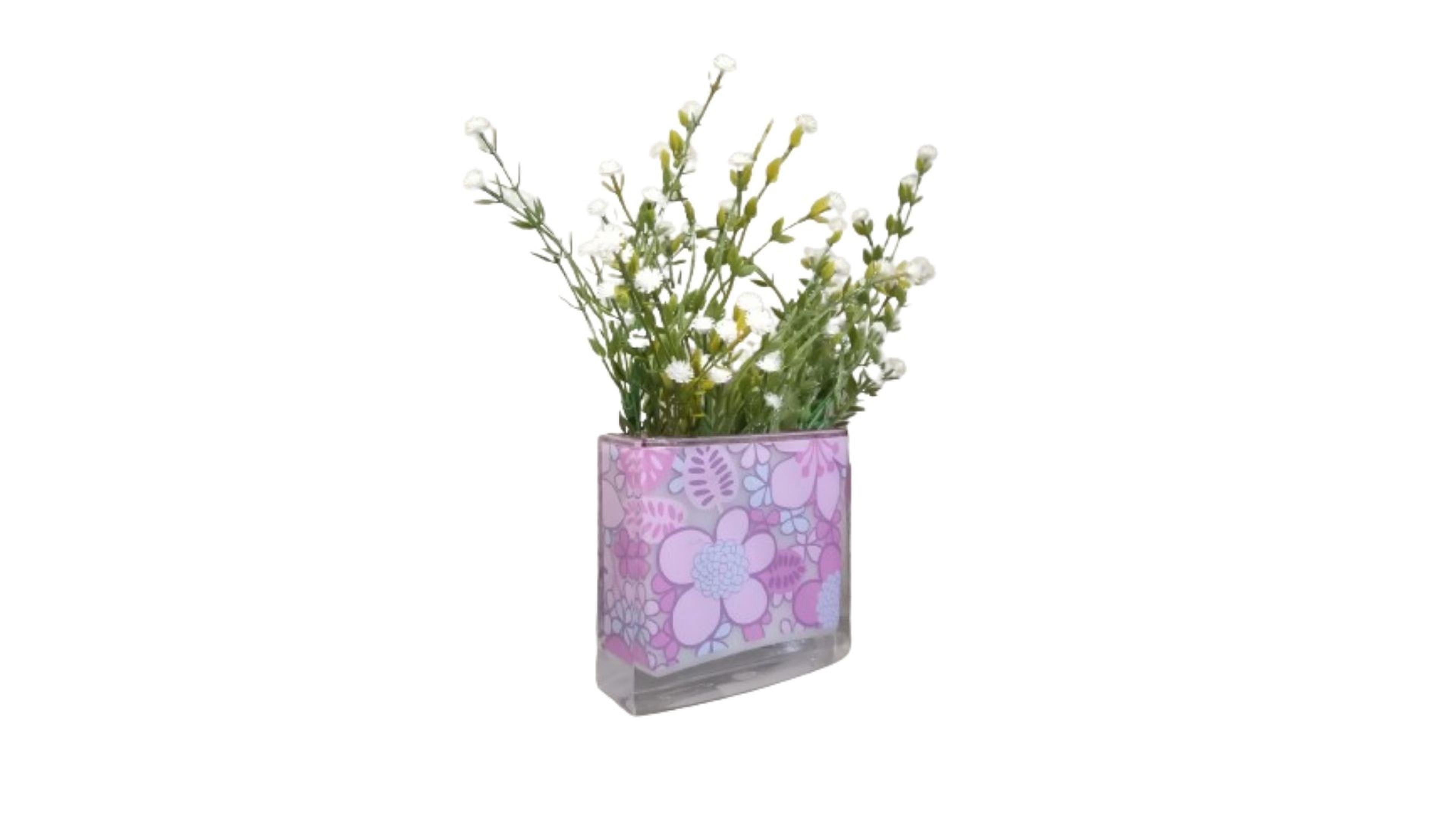 2 Adet Vazo Dahil,Vazoda Çiçek,Beyaz Yapay Çiçek,Vazo Dekoratif Pembe Çiçekli  10X15X3Cm  