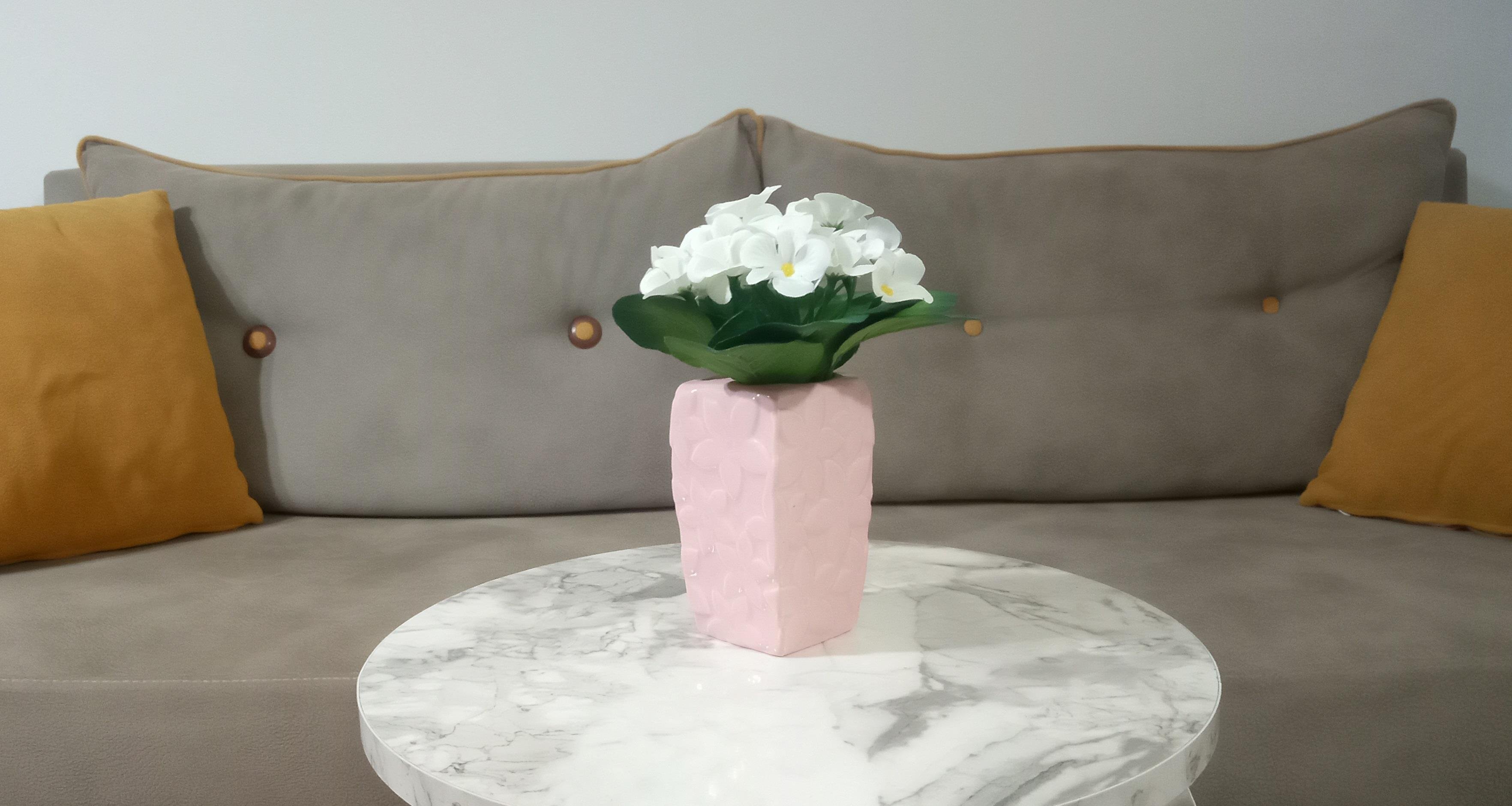 2 Adet Vazo Dahil,Vazoda Çiçek,Beyaz Yapay Çiçek,Vazo Dekoratif Çiçekli Pembe 7X7X17Cm  