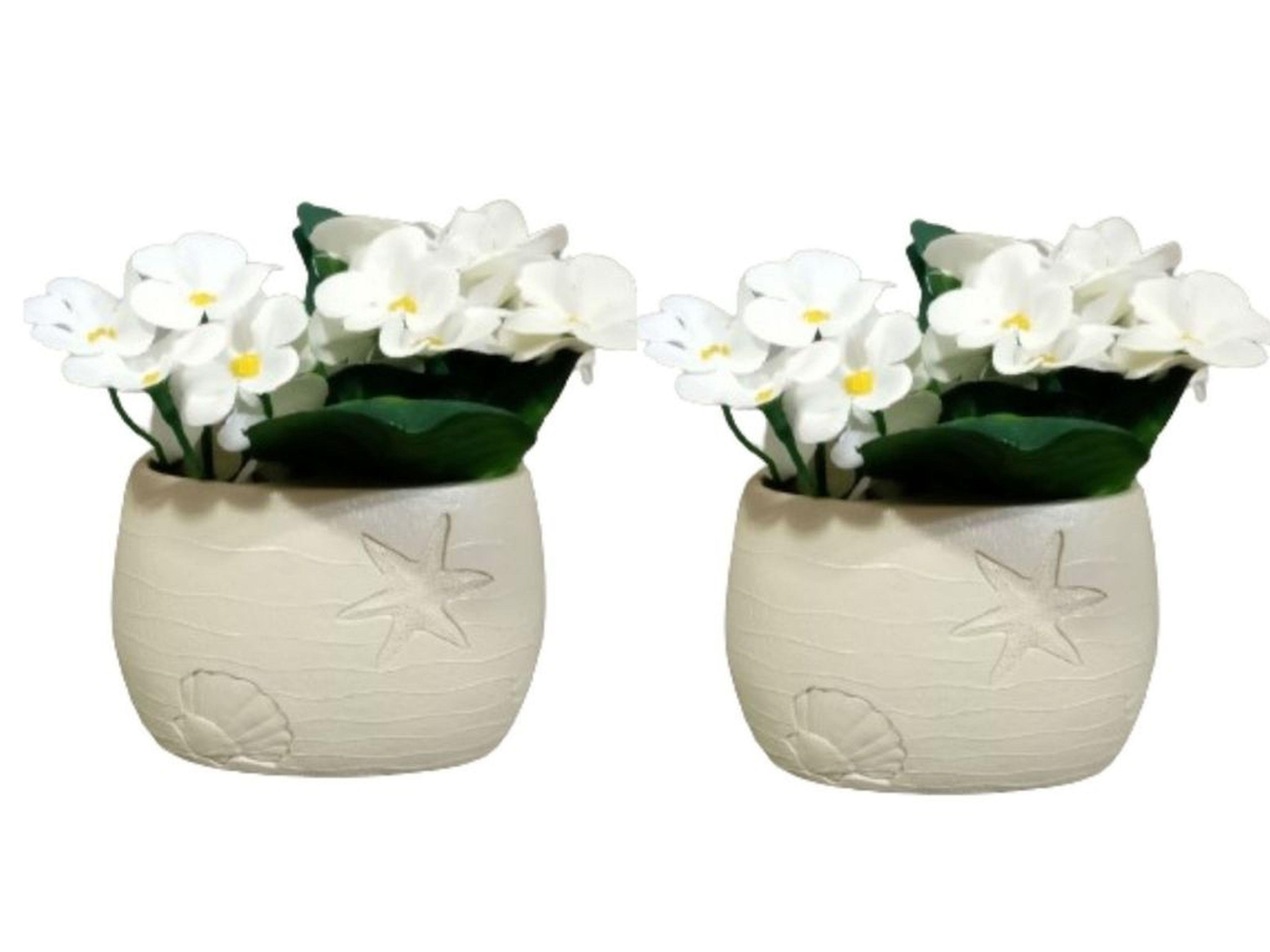 2 Adet Vazo Dahil,Vazoda Çiçek,Beyaz Yapay Çiçek,Vazo Dekoratif İstiridye Poliresin 10X5X14Cm
