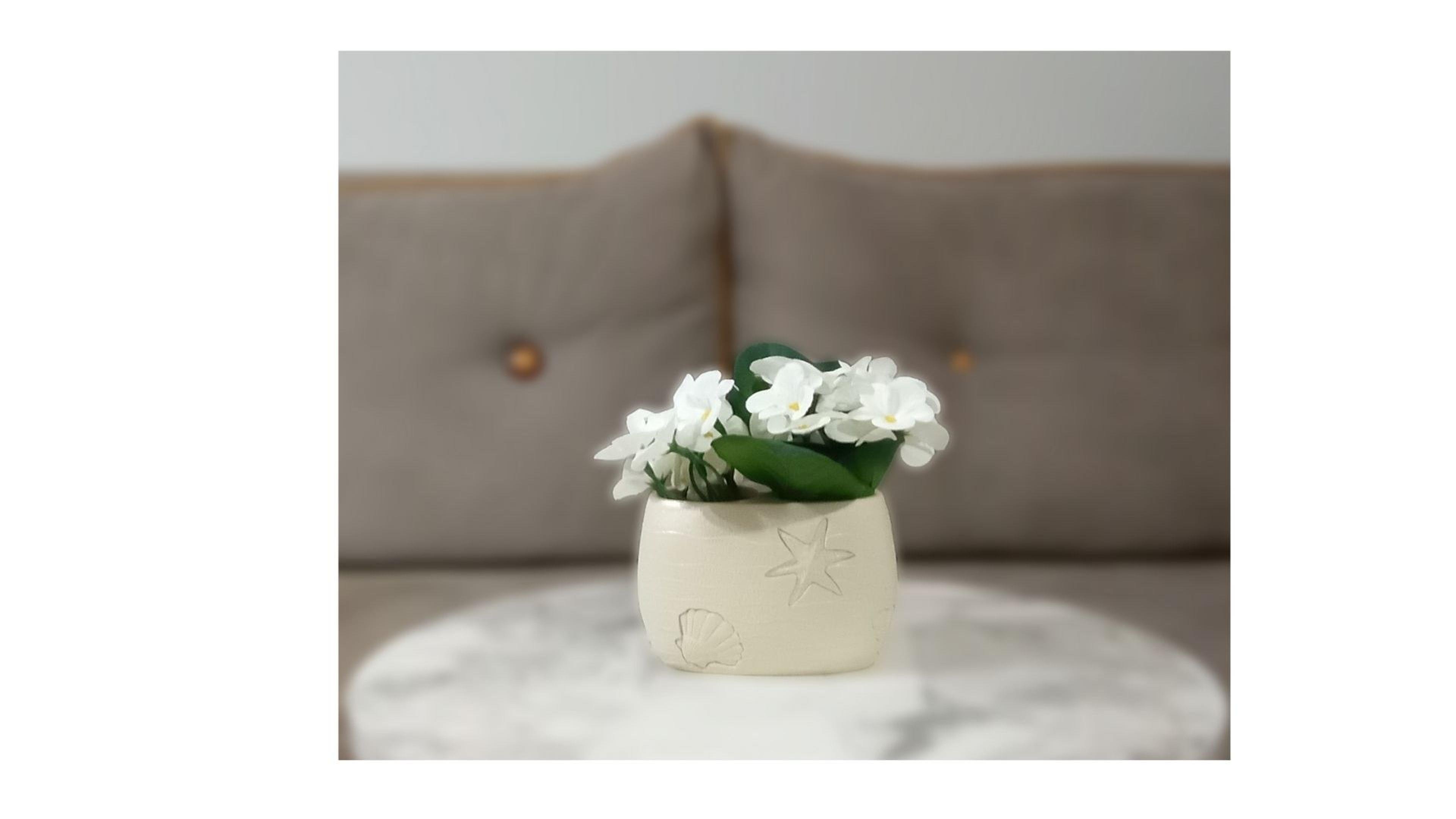 2 Adet Vazo Dahil,Vazoda Çiçek,Beyaz Yapay Çiçek,Vazo Dekoratif İstiridye Poliresin 10X5X14Cm