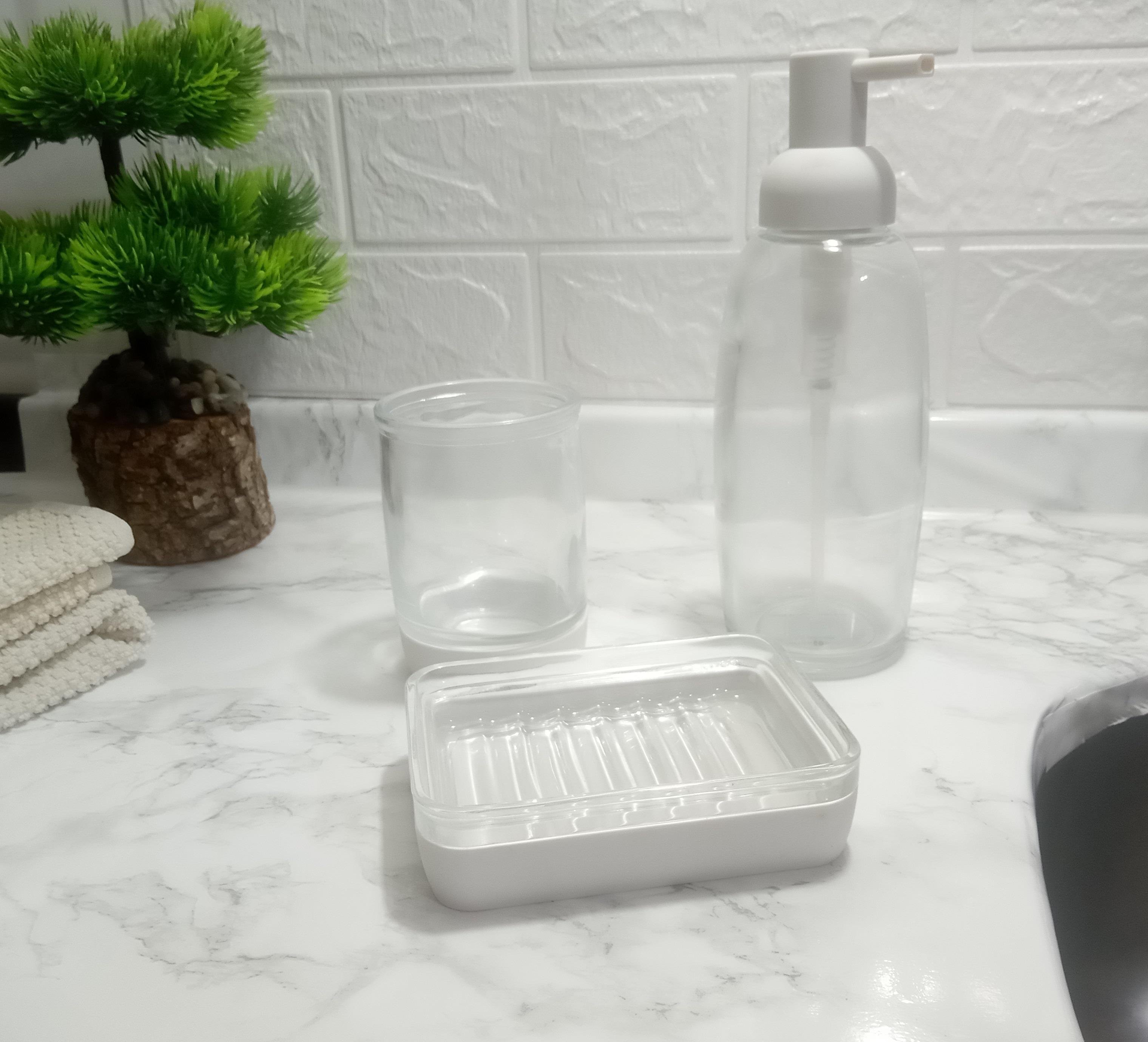 3 Lü Banyo Seti Beyaz Cam  20X20X10Cm