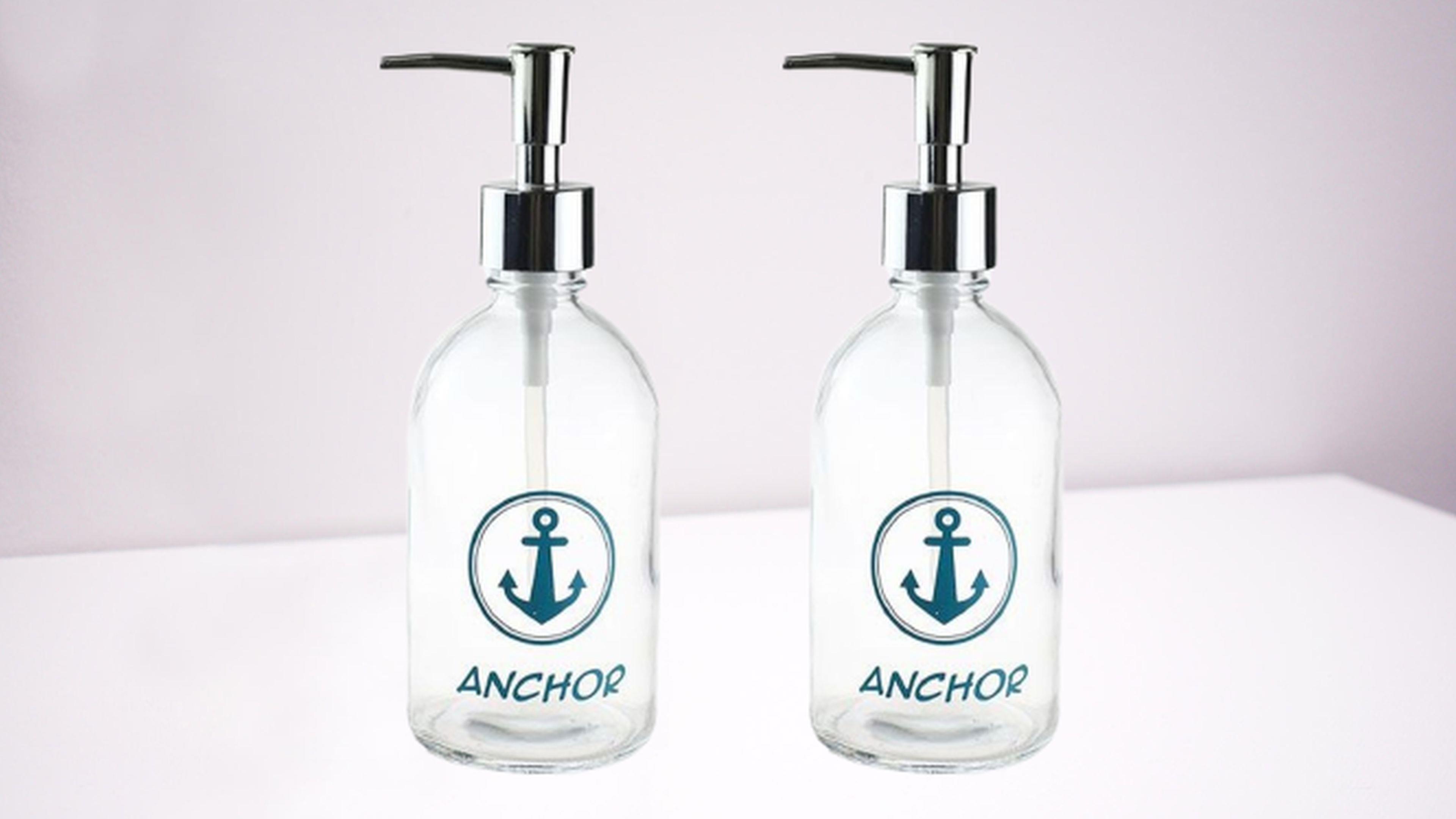 Banyo Seti Cam Sıvı Sabunluk 2 Adet,Çapa Yazılı 6x6x10cm 250ml