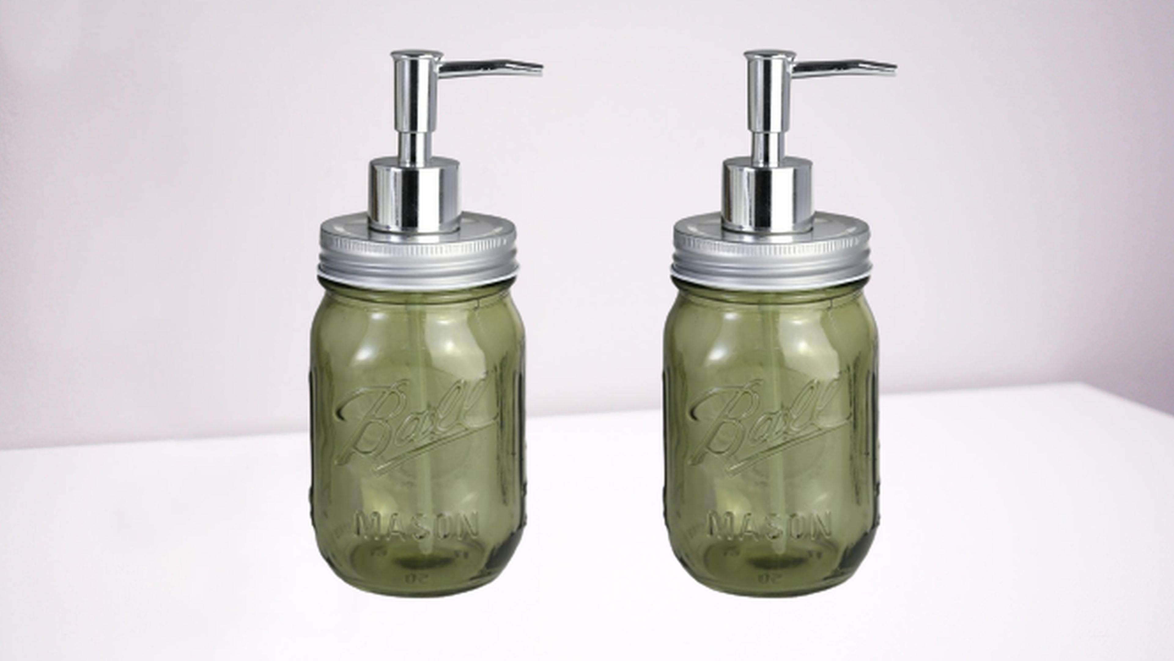 Banyo Seti Cam Sıvı Sabunluk 2 Adet,Çiçek Desenli Koyu Yeşil 8X8X10Cm 420Ml