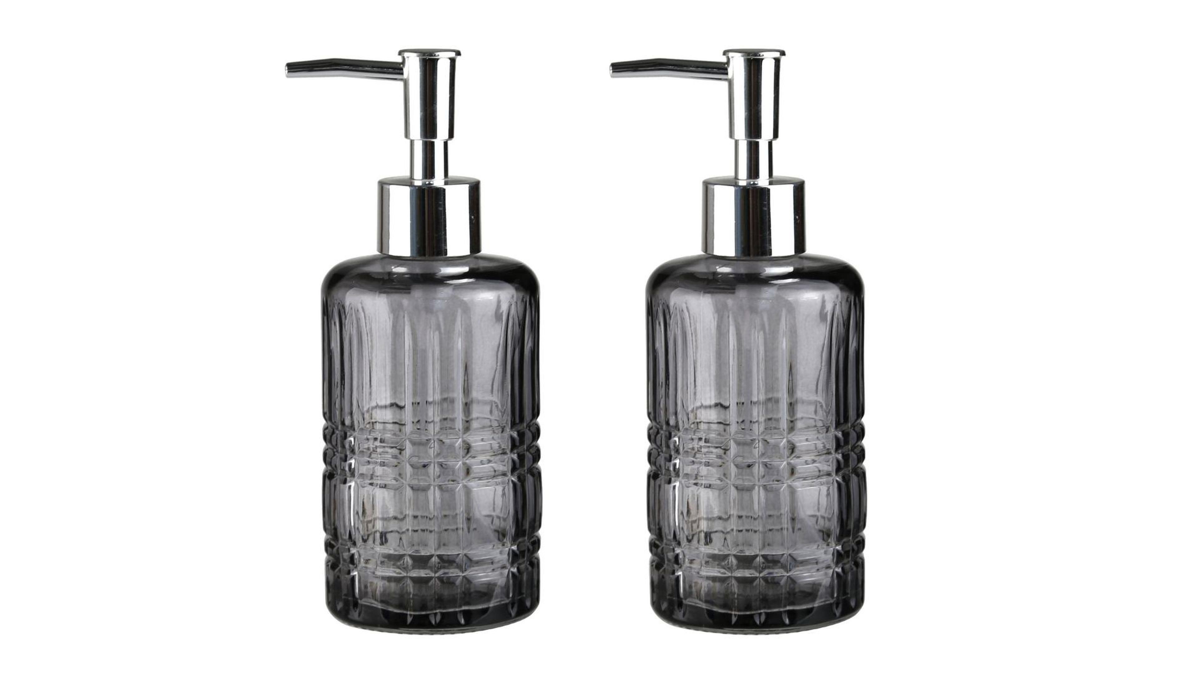 Banyo Seti Cam Sıvı Sabunluk İki Adet,Kristal Desenli Gri 300Ml 6,8X17,6Cm