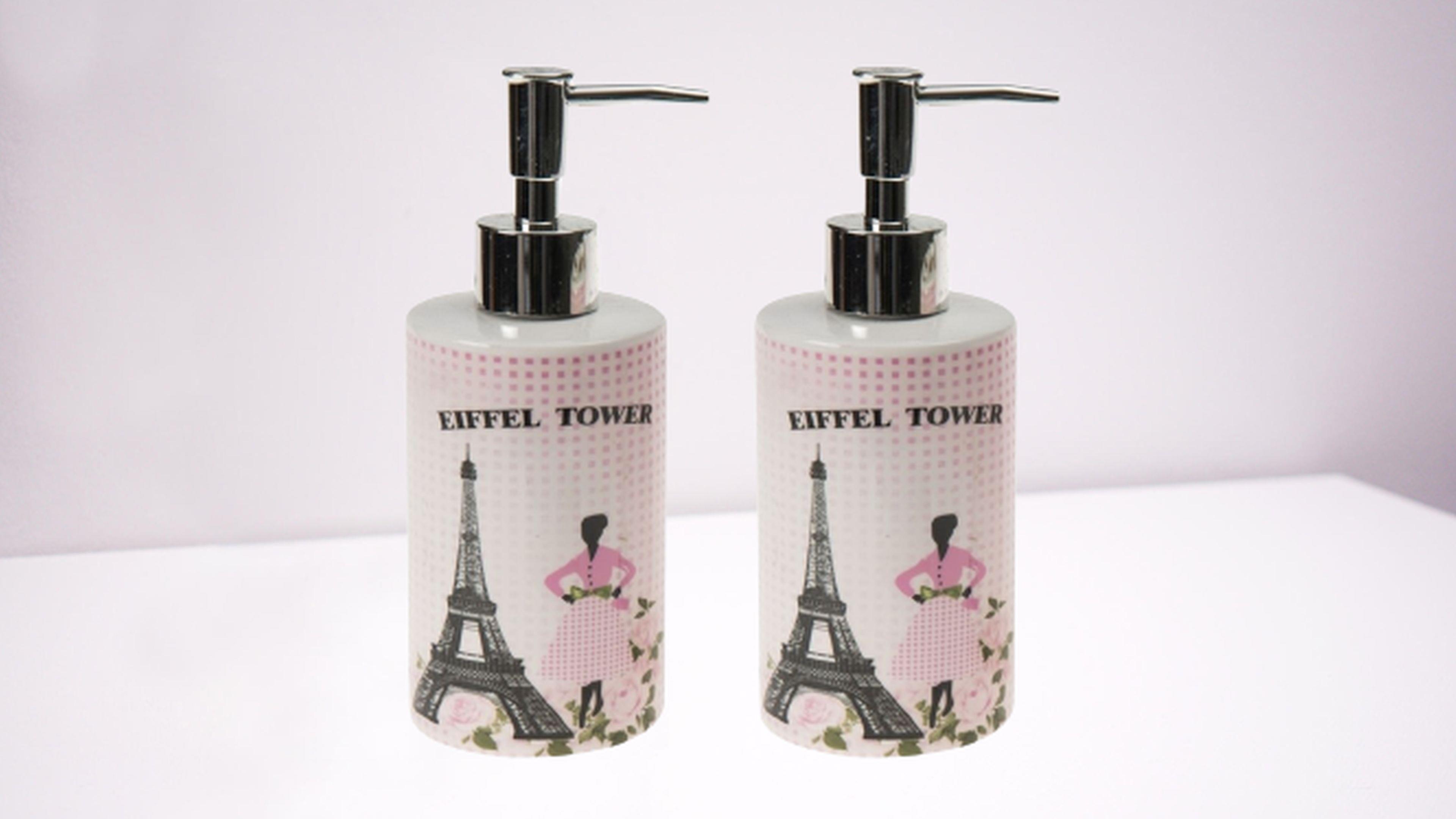 Banyo Seti Seramik Sıvı Sabunluk 2 Adet Eyfel Kulesi Model 7x7x18cm 320ml