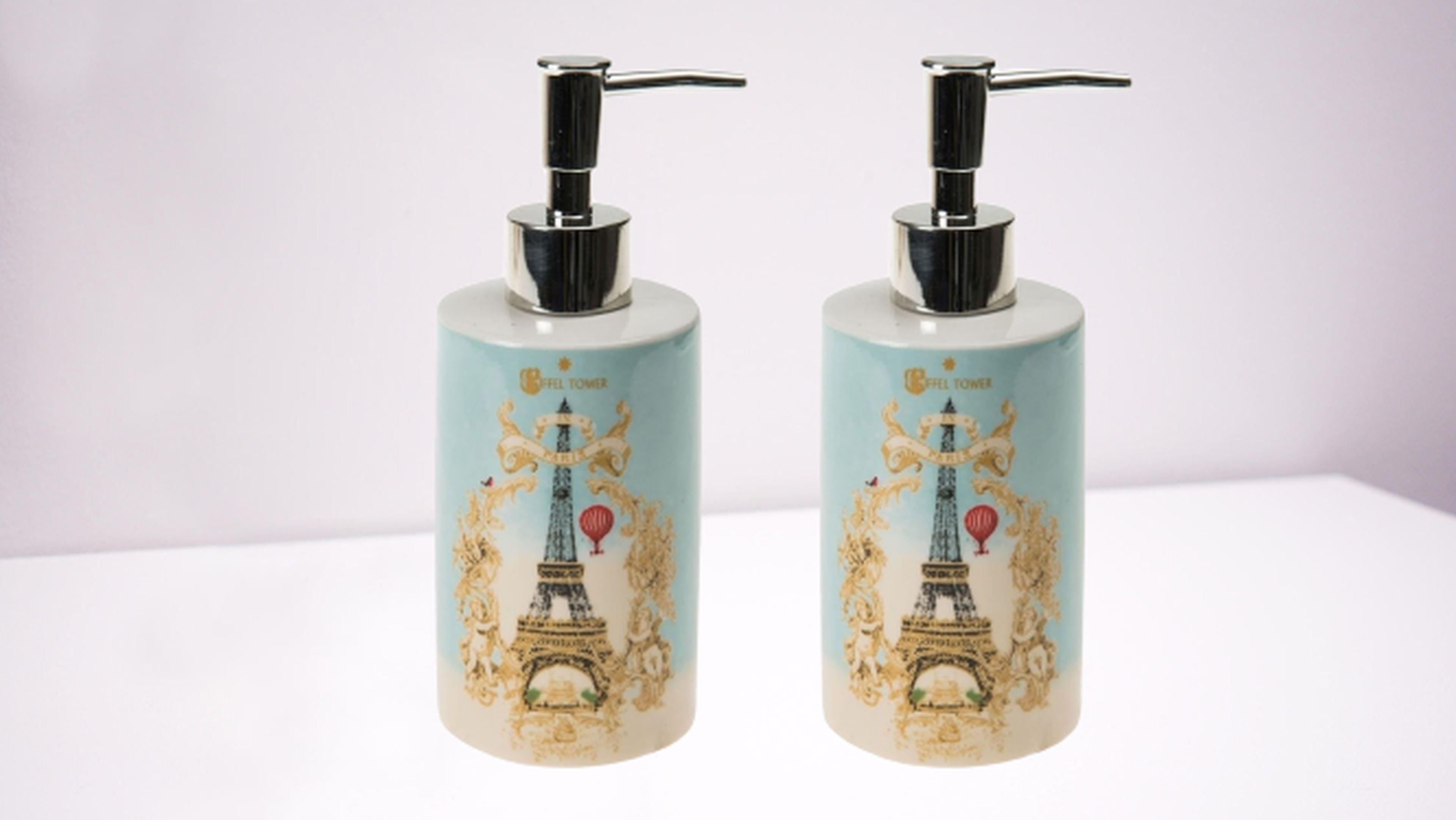 Banyo Seti Seramik Sıvı Sabunluk 2 Adet Romantik Yeşil Model 7x7x18cm 320ml