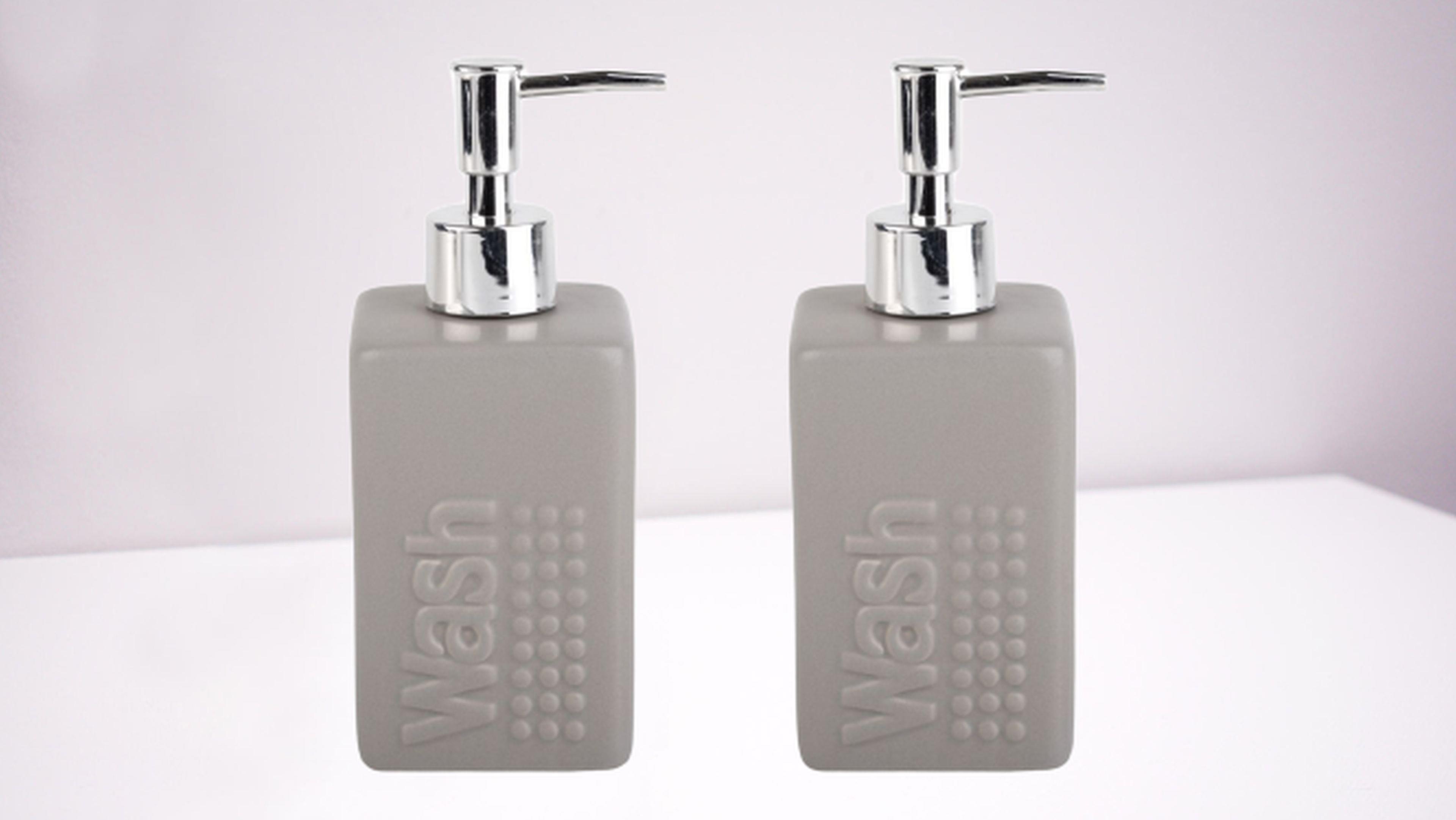 Banyo Seti Seramik Sıvı Sabunluk 2 Adet Gri Modern 7X7X17Cm 300Ml