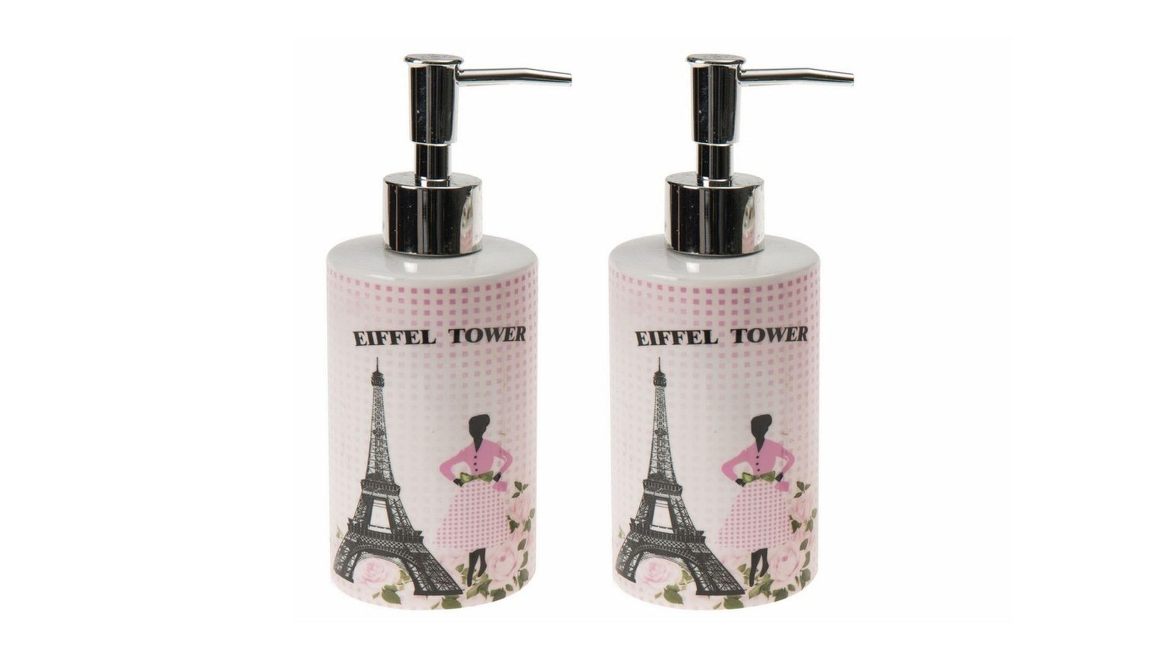 Banyo Seti Seramik Sıvı Sabunluk 2 Adet Eyfel Kulesi Model 7x7x18cm 320ml