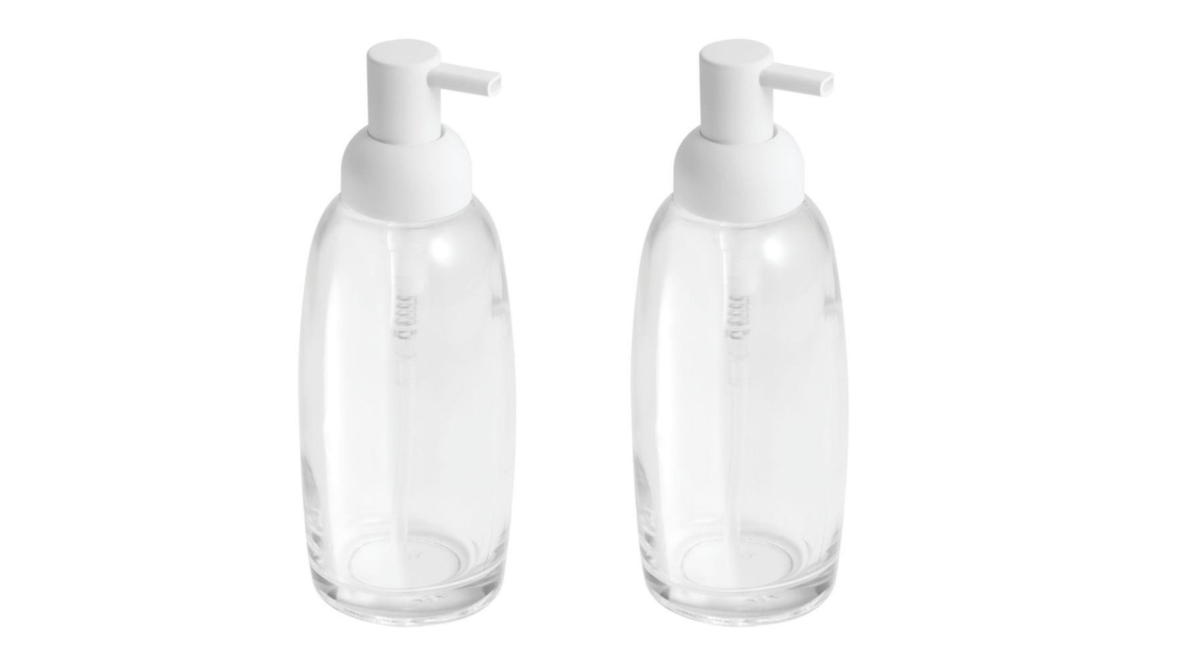 Banyo Seti Sıvı Sabunluk 2 Adet Beyaz Cam  7X7X21Cm 300Ml