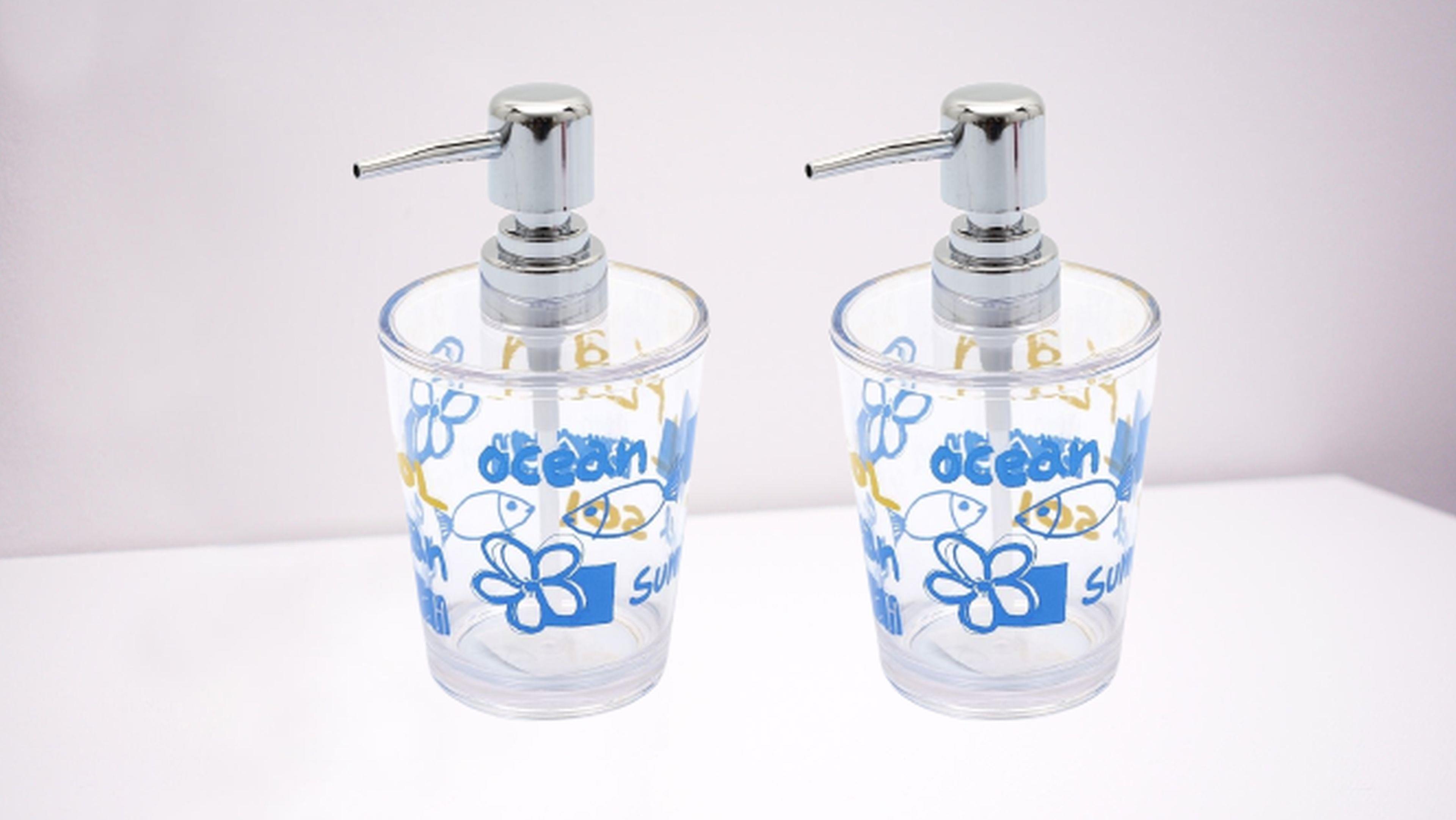 Banyo Seti Sıvı Sabunluk 2 Adet Deniz Desen Akrilik 8x8x16cm 350ml