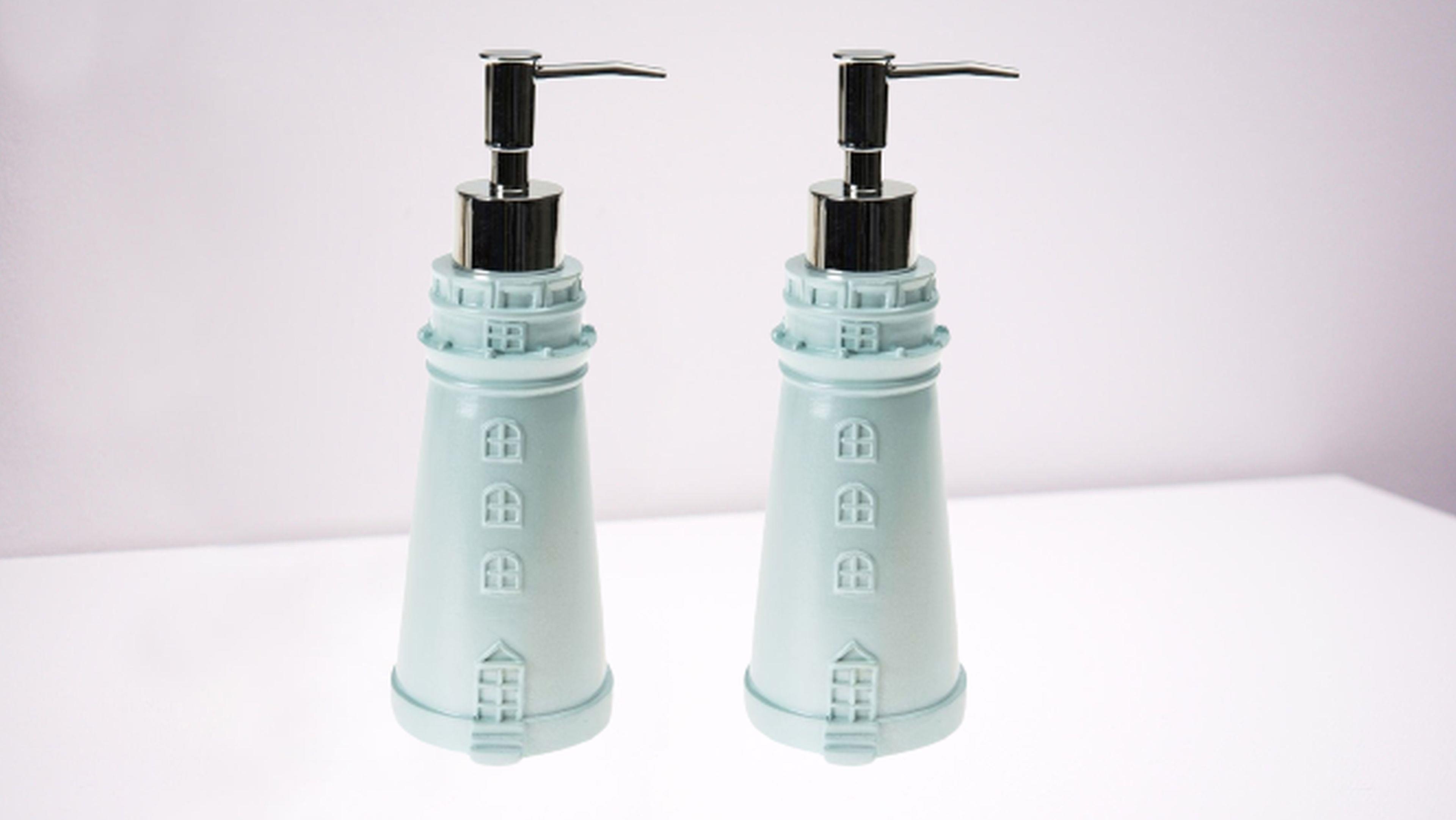 Banyo Seti Sıvı Sabunluk 2 Adet Deniz Feneri Mavi Model Poliresin 7x7x21cm