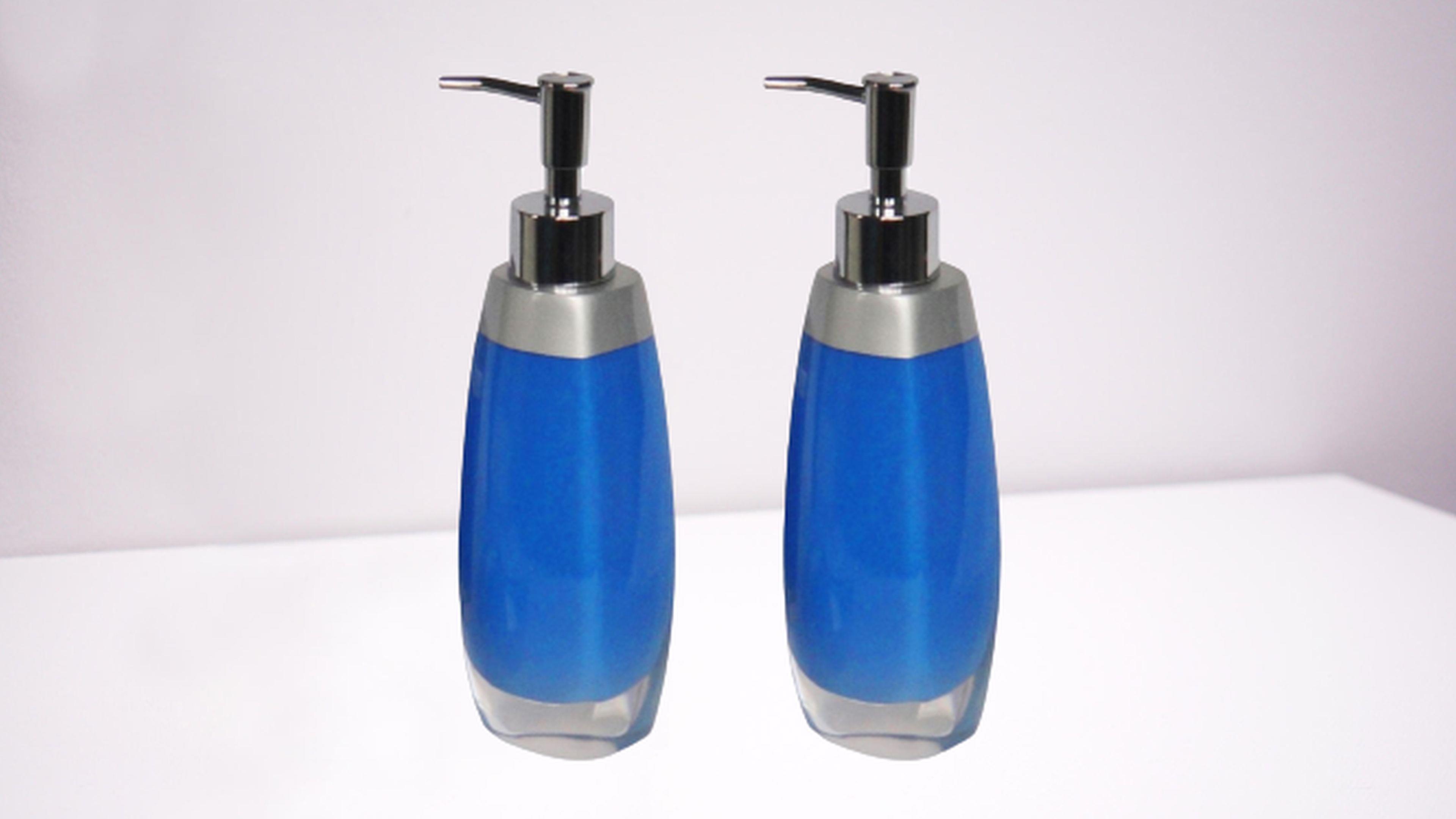 Banyo Seti Sıvı Sabunluk 2 Adet Gri Mavi Model Poliresin 6X5X22Cm