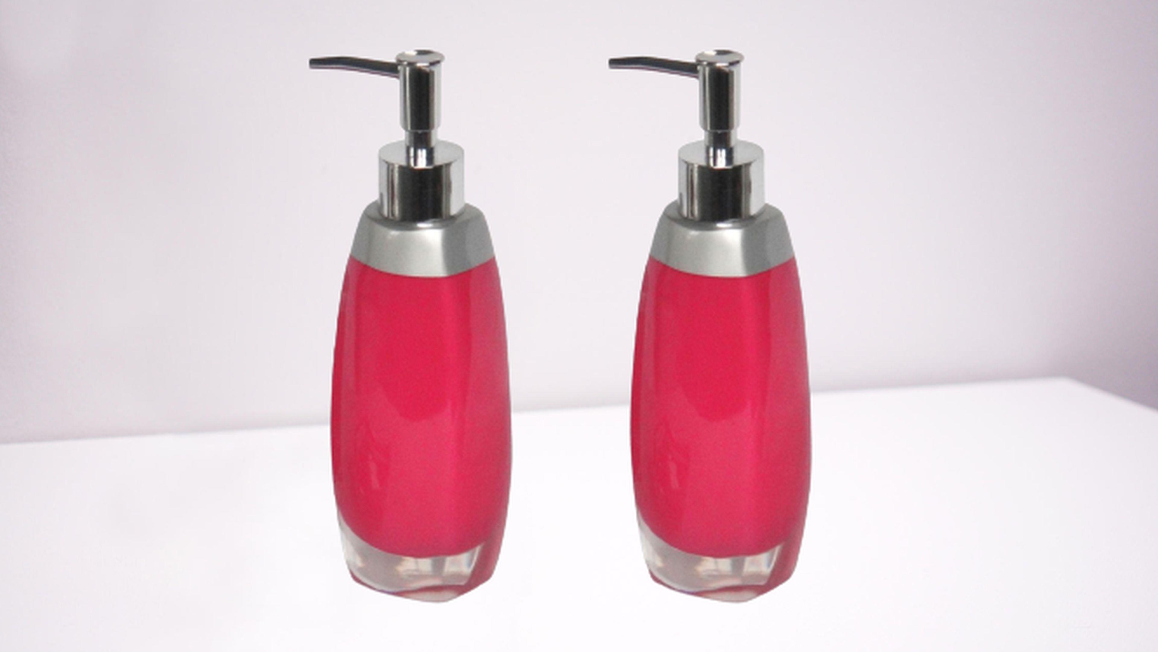 Banyo Seti Sıvı Sabunluk 2 Adet Gri Pembe Model Poliresin 6x5x22cm