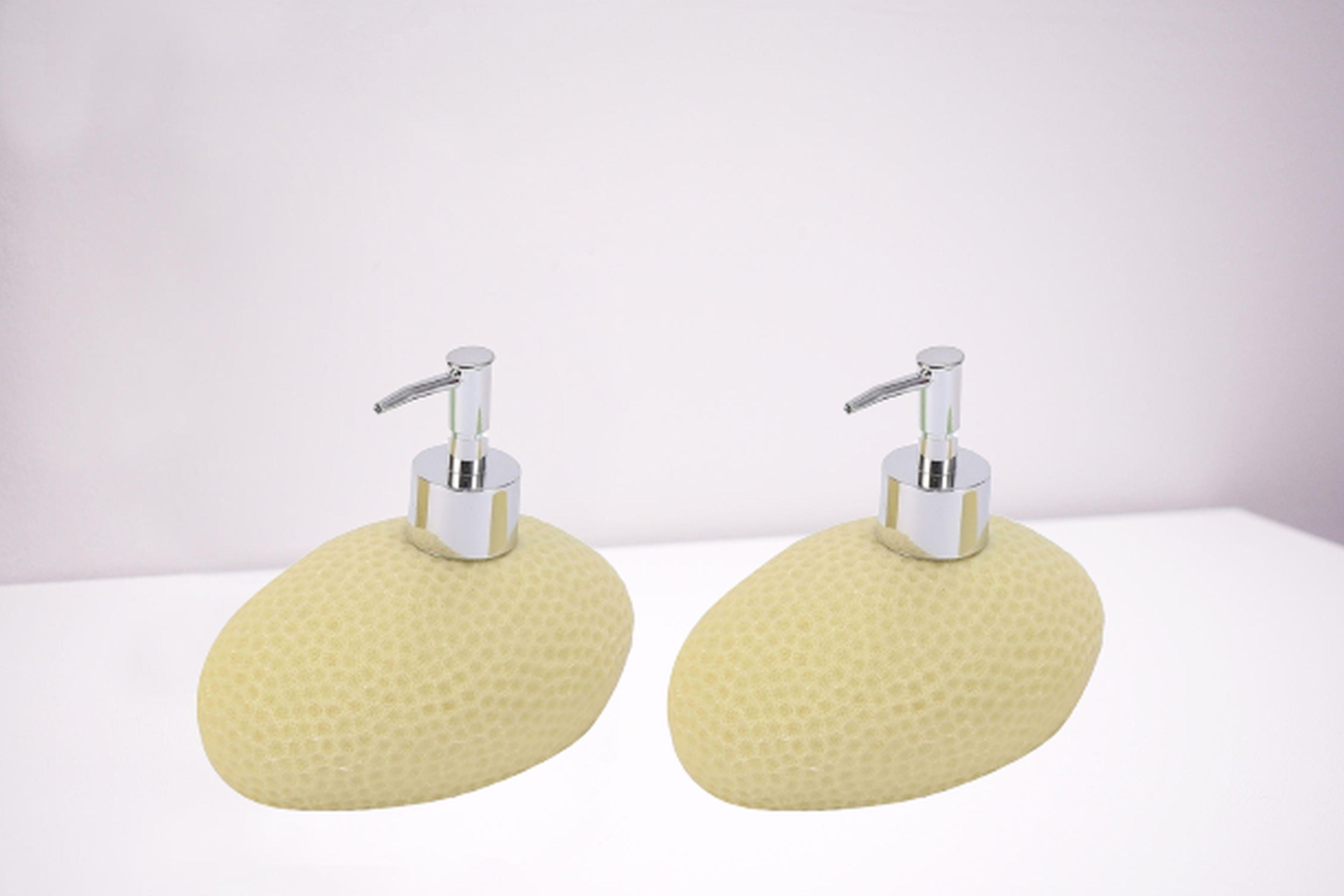 Banyo Seti Sıvı Sabunluk 2 Adet Sarı Petek Desenli Poliresin 14x8x14cm 400ml