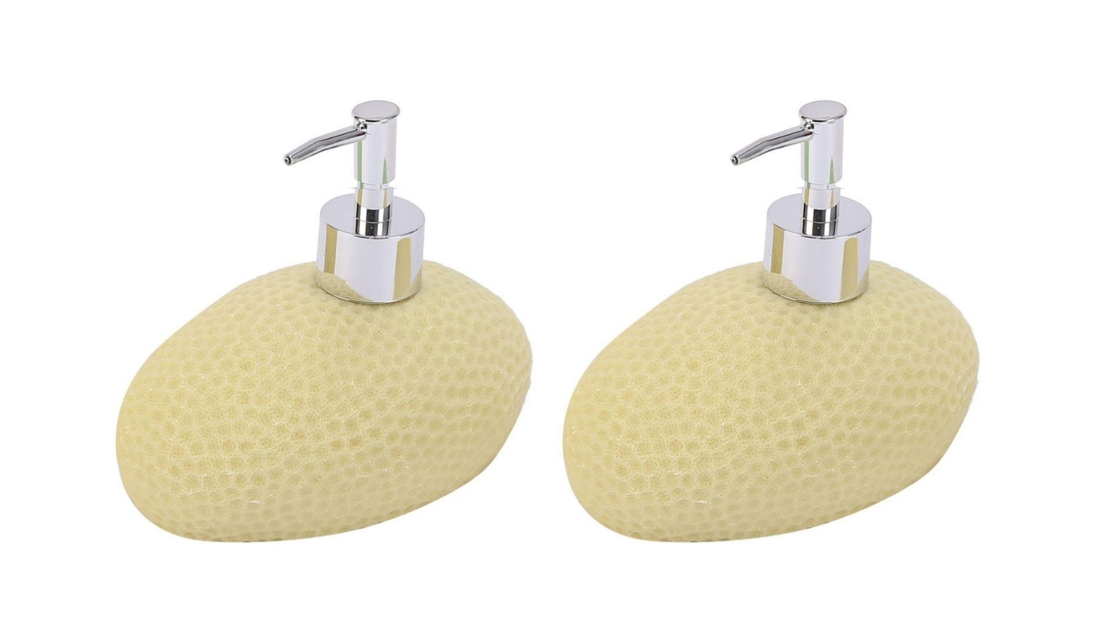 Banyo Seti Sıvı Sabunluk 2 Adet Sarı Petek Desenli Poliresin 14x8x14cm 400ml