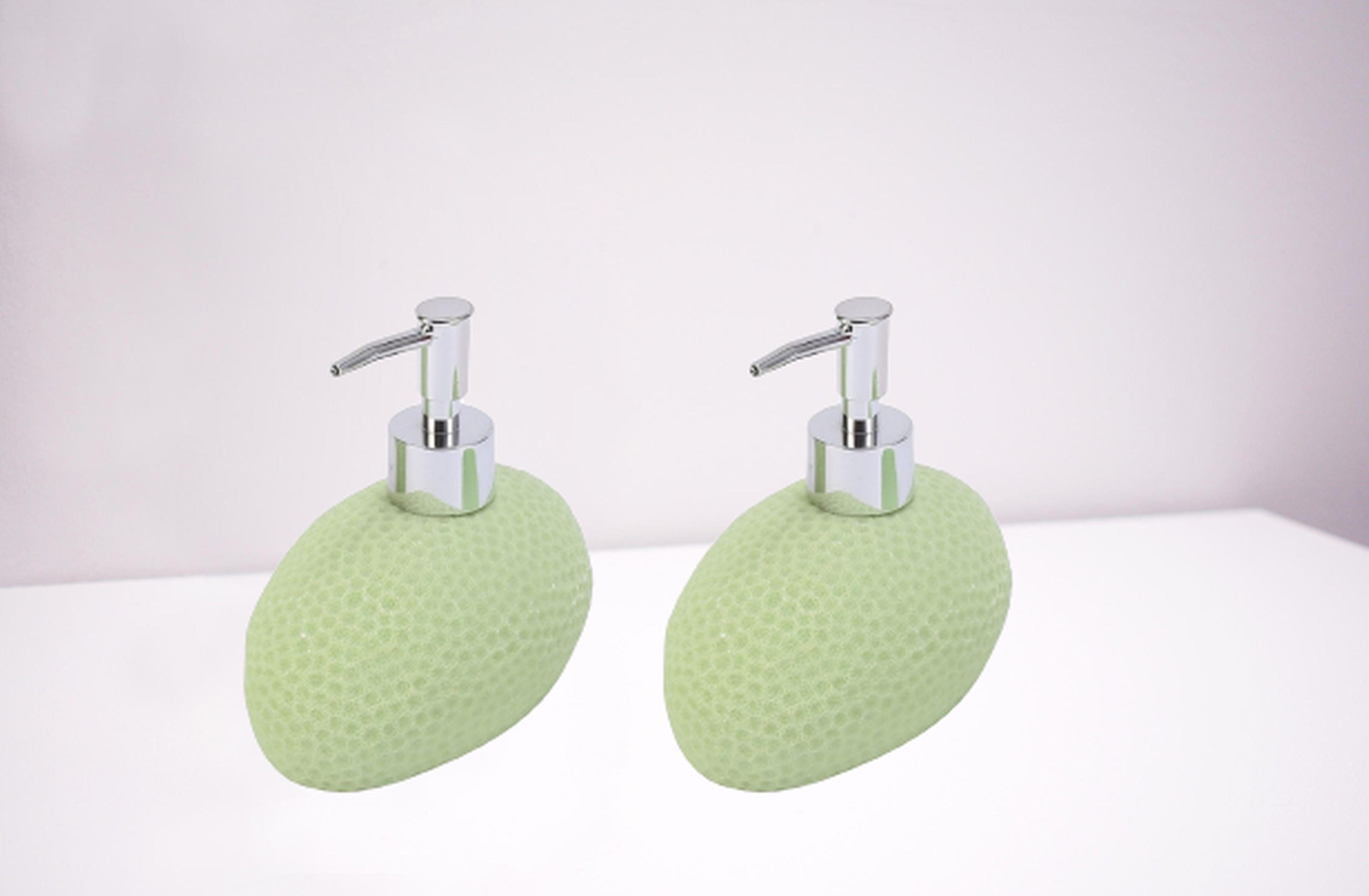Banyo Seti Sıvı Sabunluk 2 Adet Yeşil Petek Desenli Poliresin 14x8x14cm 400ml