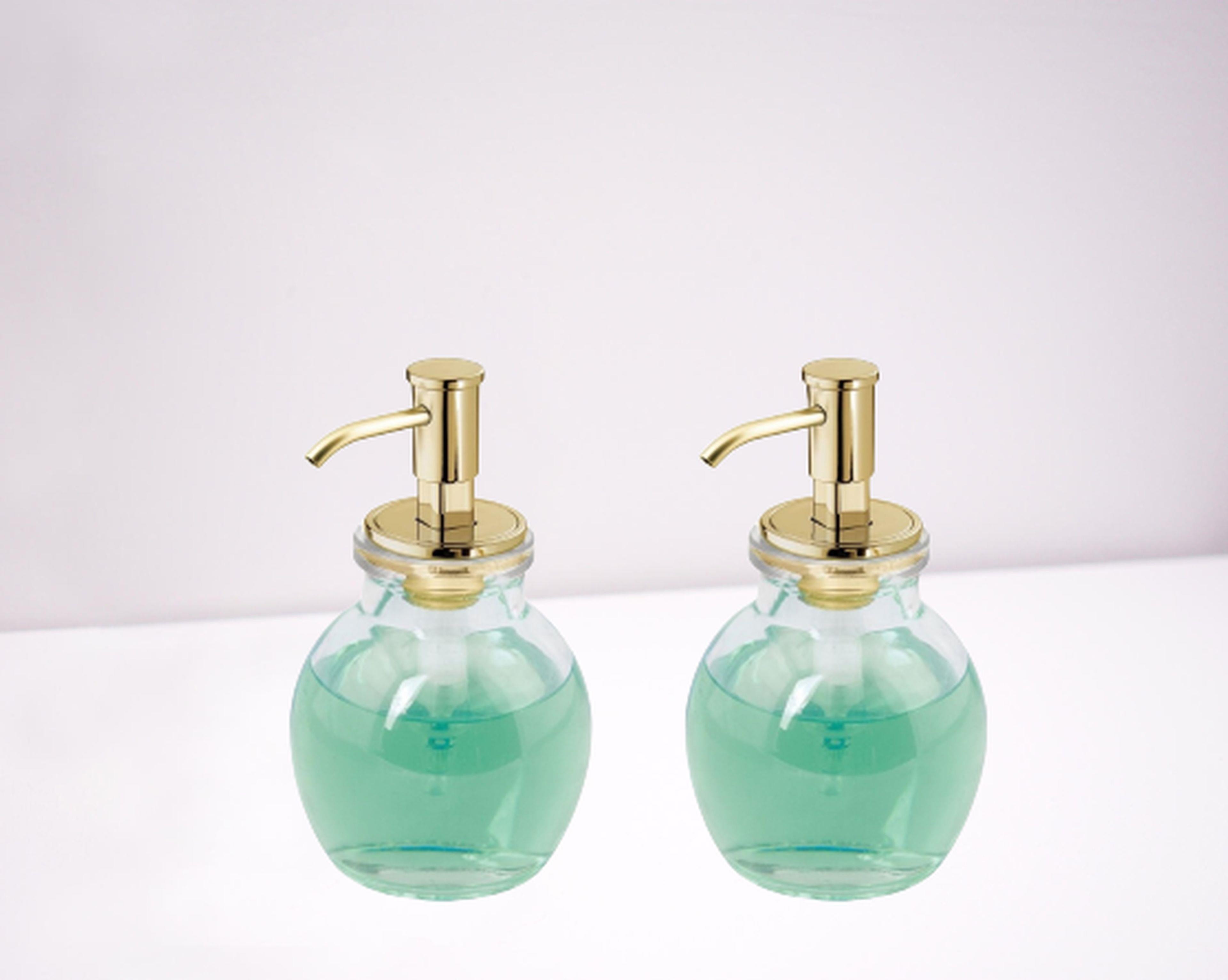 Banyo Seti Yuvarlak Cam Sıvı Sabunluk 2 Adet Sarı Pirinc Pompalı 10X10X16Cm 424Ml