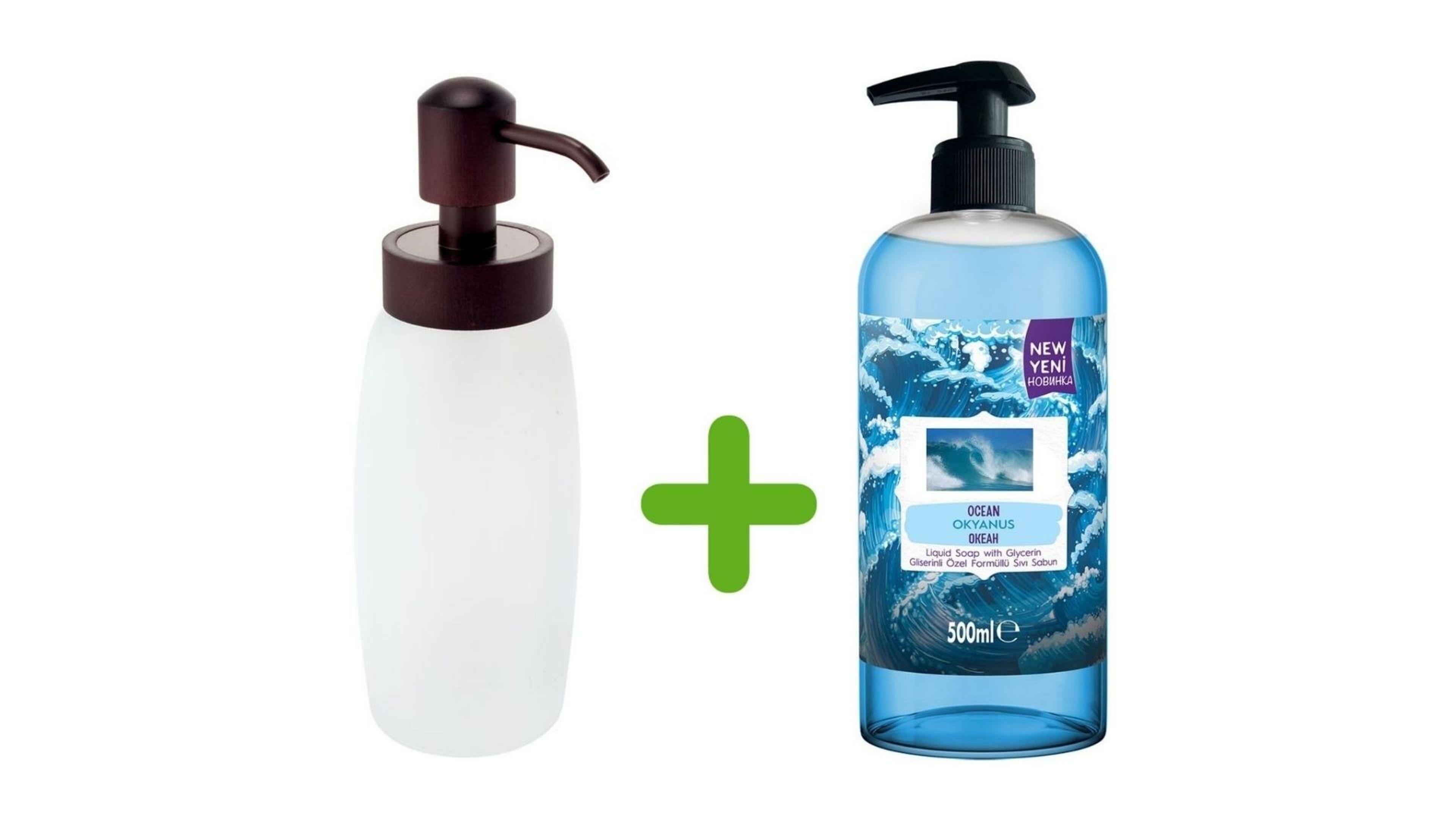 Buz Desenli Cam Sıvı Sabunluk Ve 1 Adet 400 ml Sıvı Sabun Okyanus Kokulu