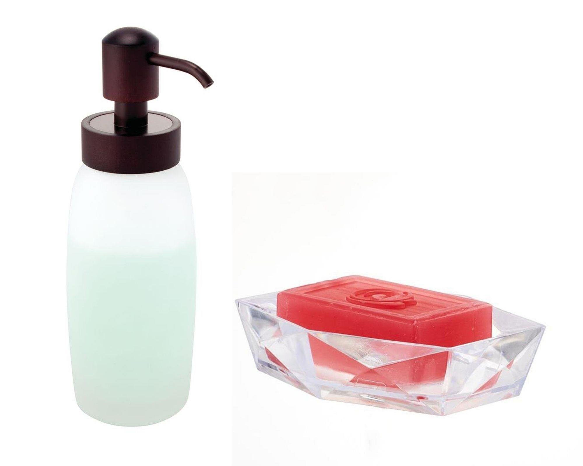 Buz Desenli Cam Sıvı Sabunluk Ve Akrilik Sabunluk 2 Li Banyo Seti