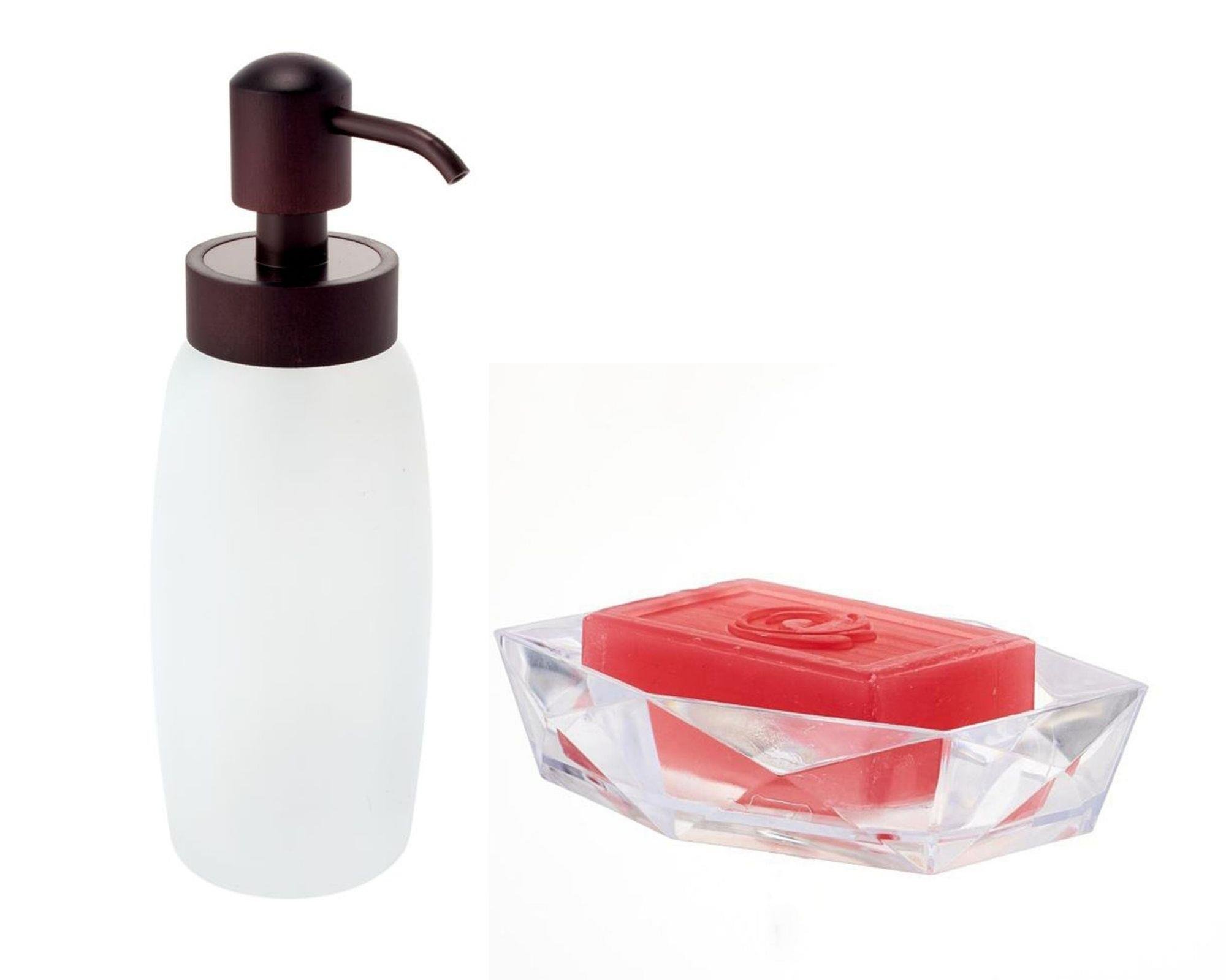 Buz Desenli Cam Sıvı Sabunluk Ve Akrilik Sabunluk 2 Li Banyo Seti