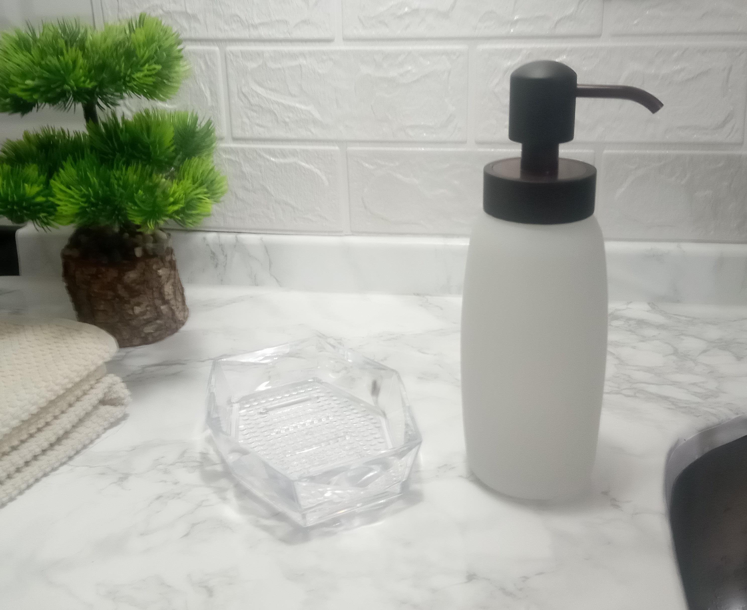 Buz Desenli Cam Sıvı Sabunluk Ve Akrilik Sabunluk 2 Li Banyo Seti