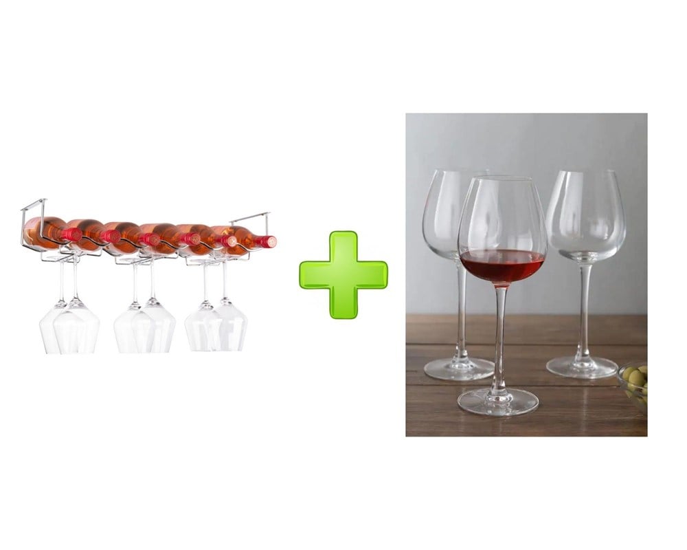 Cam Kadeh 3 Lü Set (Ayaklı Su Bardak ) Ve 1 Adet Şaraplık Ve Bardak Kurutucu  Set