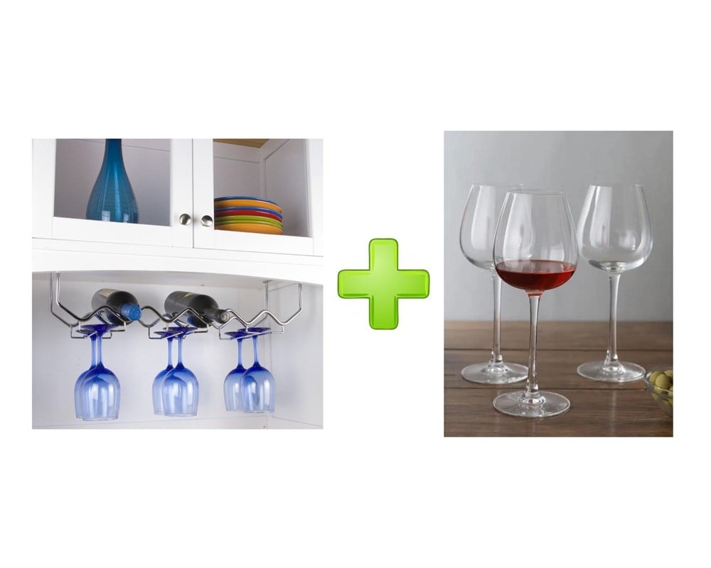 Cam Kadeh 3 Lü Set (Ayaklı Su Bardak ) Ve 1 Adet Şaraplık Ve Bardak Kurutucu  Set