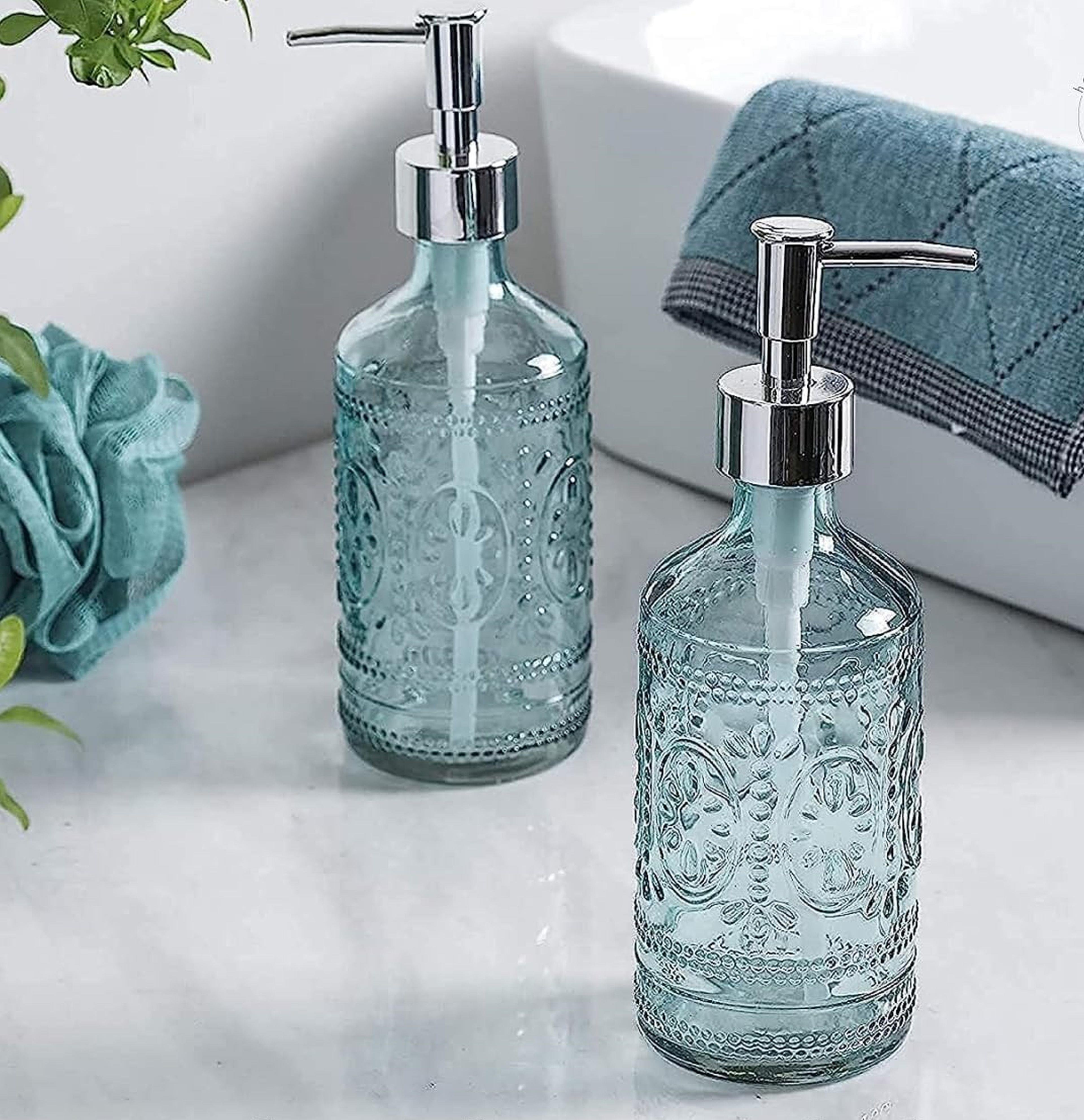 Cam Sıvı Sabunluk Mavi 7X7X21Cm 350Ml