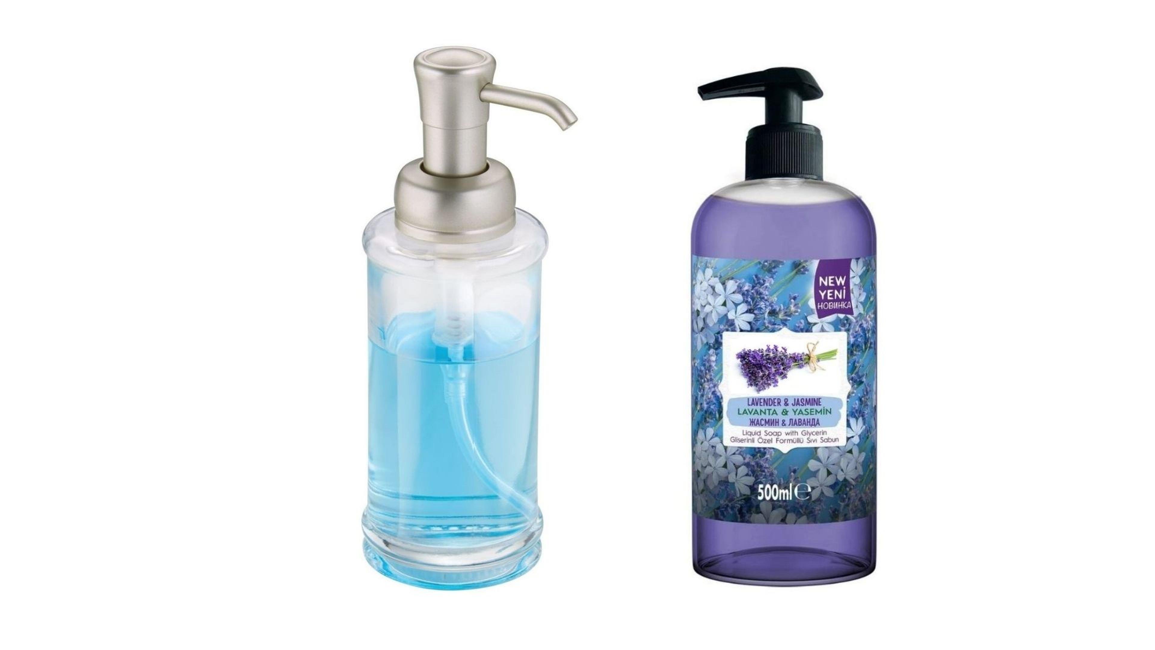 Cam Sıvı Sabunluk Ve 1 Adet 500 Ml Sıvı Sabun Lavanta Kokulu