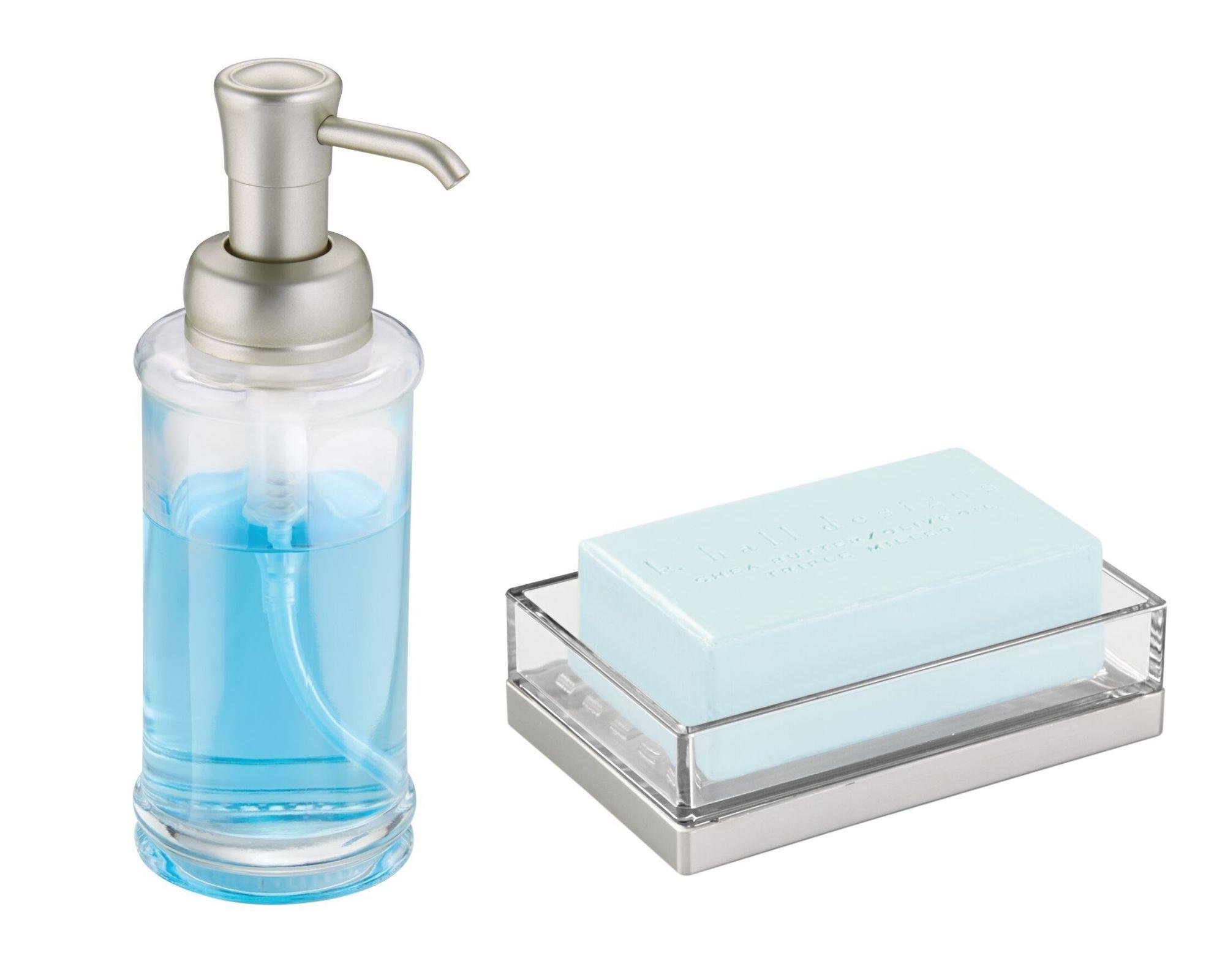 Cam Sıvı Sabunluk Ve Akrilik Sabunluk 2 Li Banyo Seti