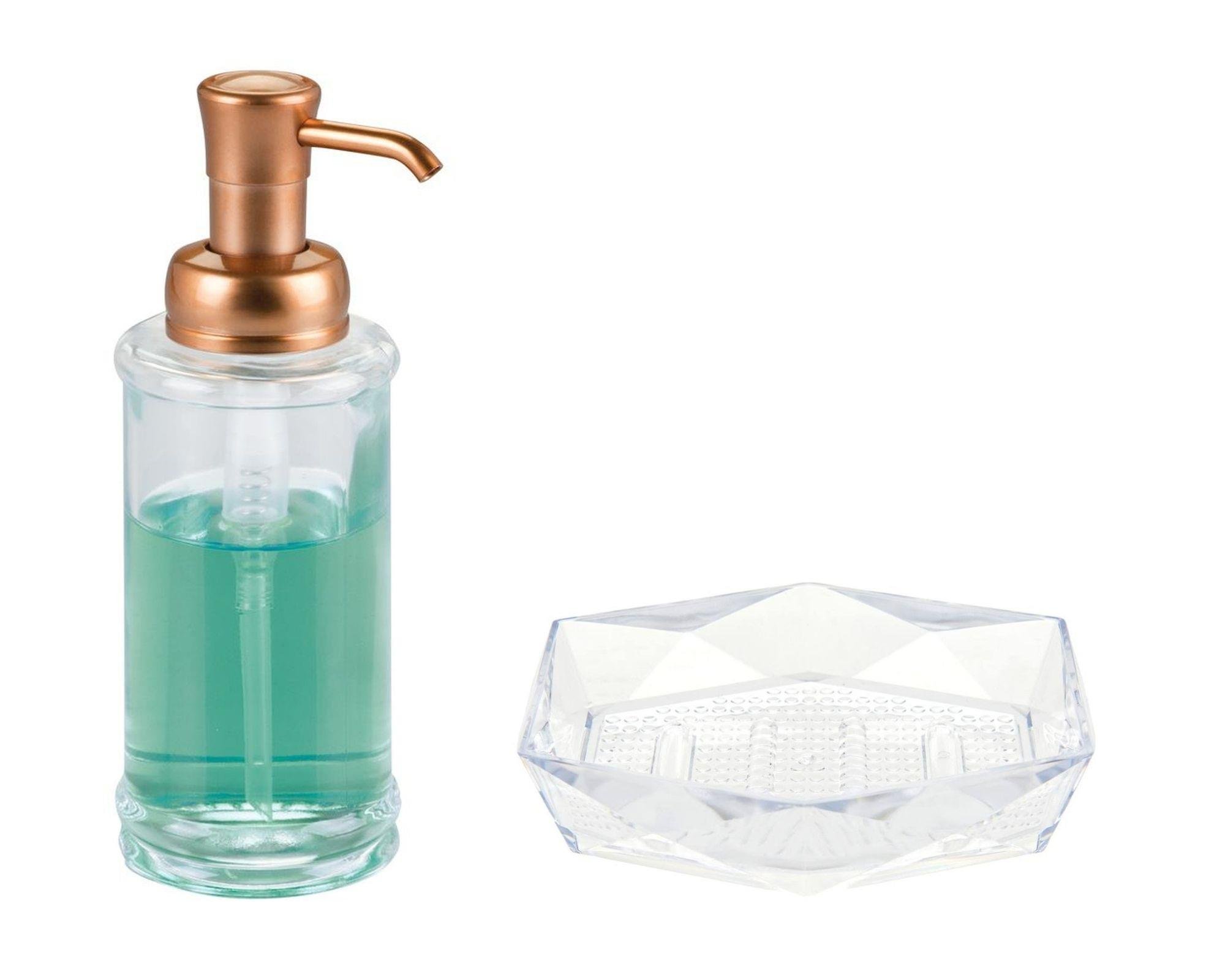 Cam Sıvı Sabunluk Ve Akrilik Sabunluk 2 Li Banyo Seti