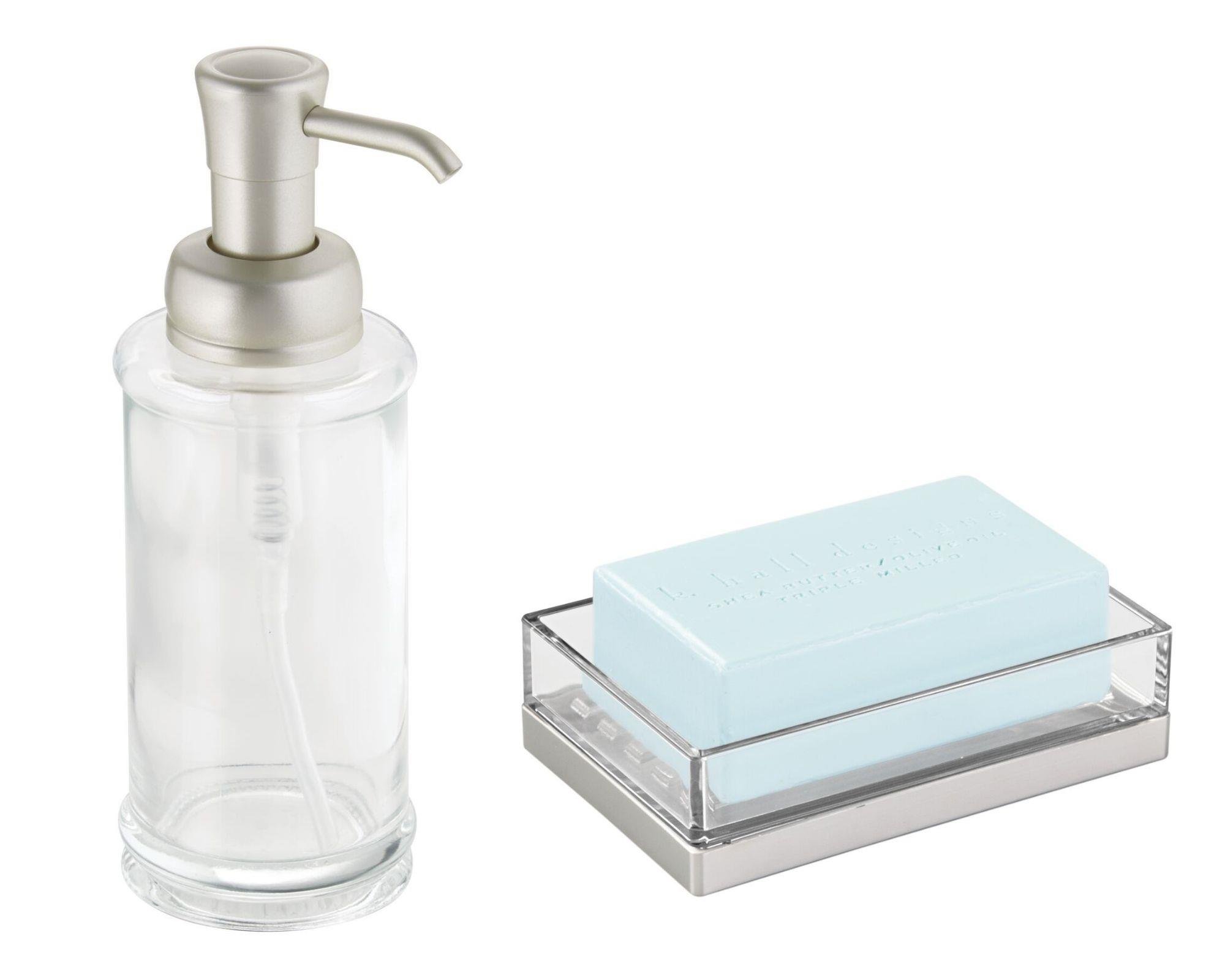 Cam Sıvı Sabunluk Ve Akrilik Sabunluk 2 Li Banyo Seti