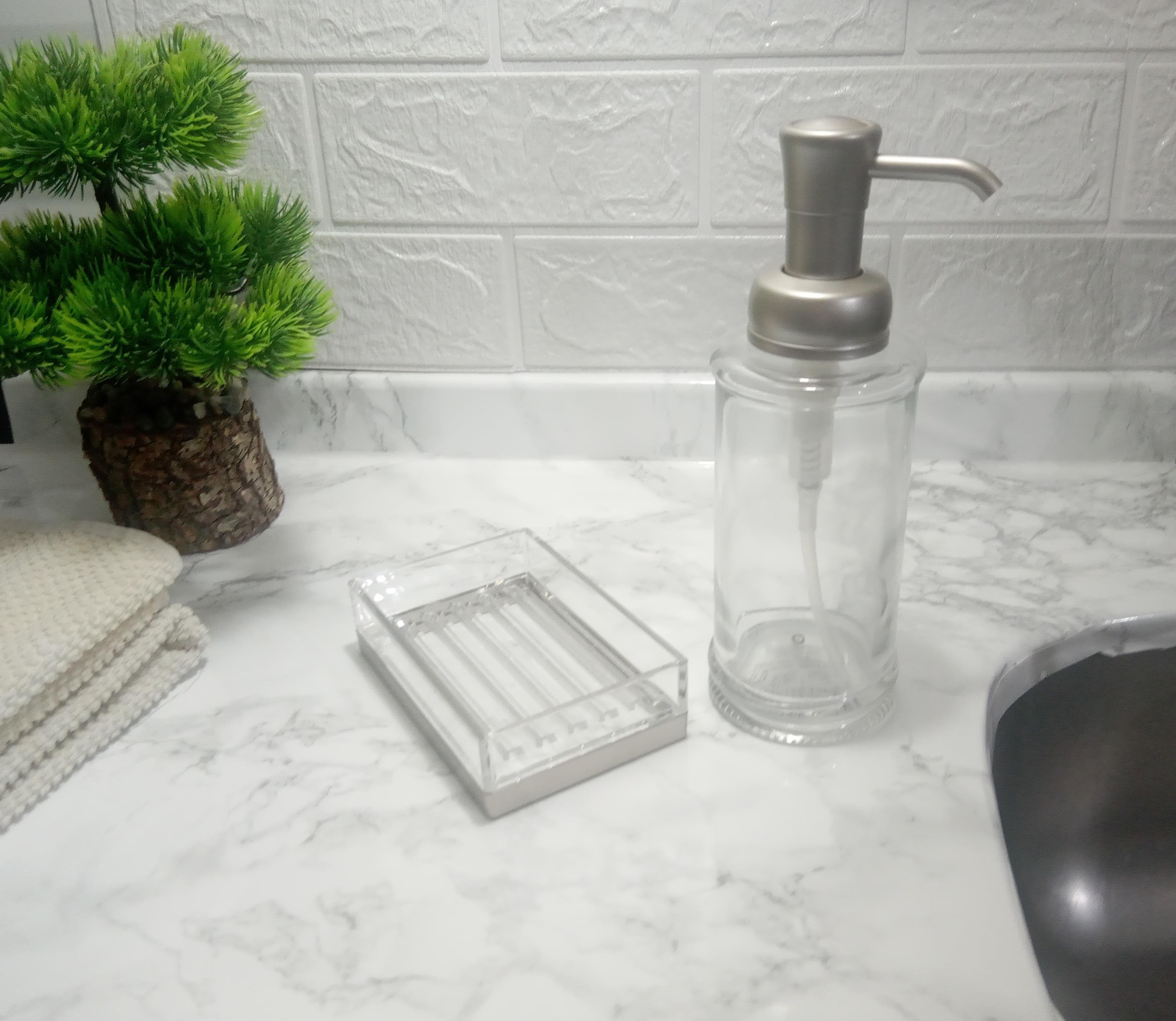 Cam Sıvı Sabunluk Ve Akrilik Sabunluk 2 Li Banyo Seti