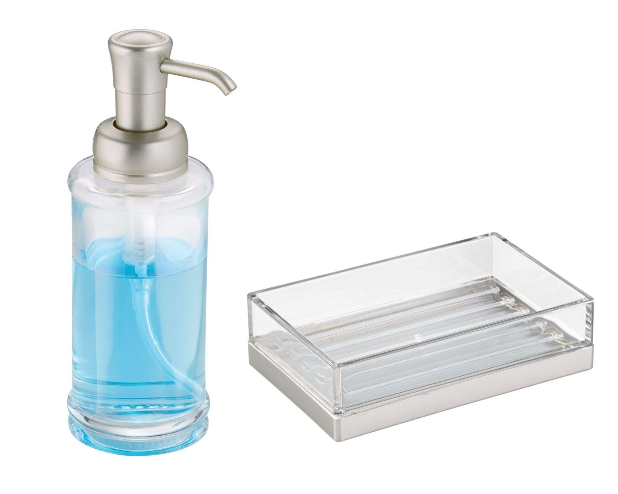 Cam Sıvı Sabunluk Ve Akrilik Sabunluk 2 Li Banyo Seti