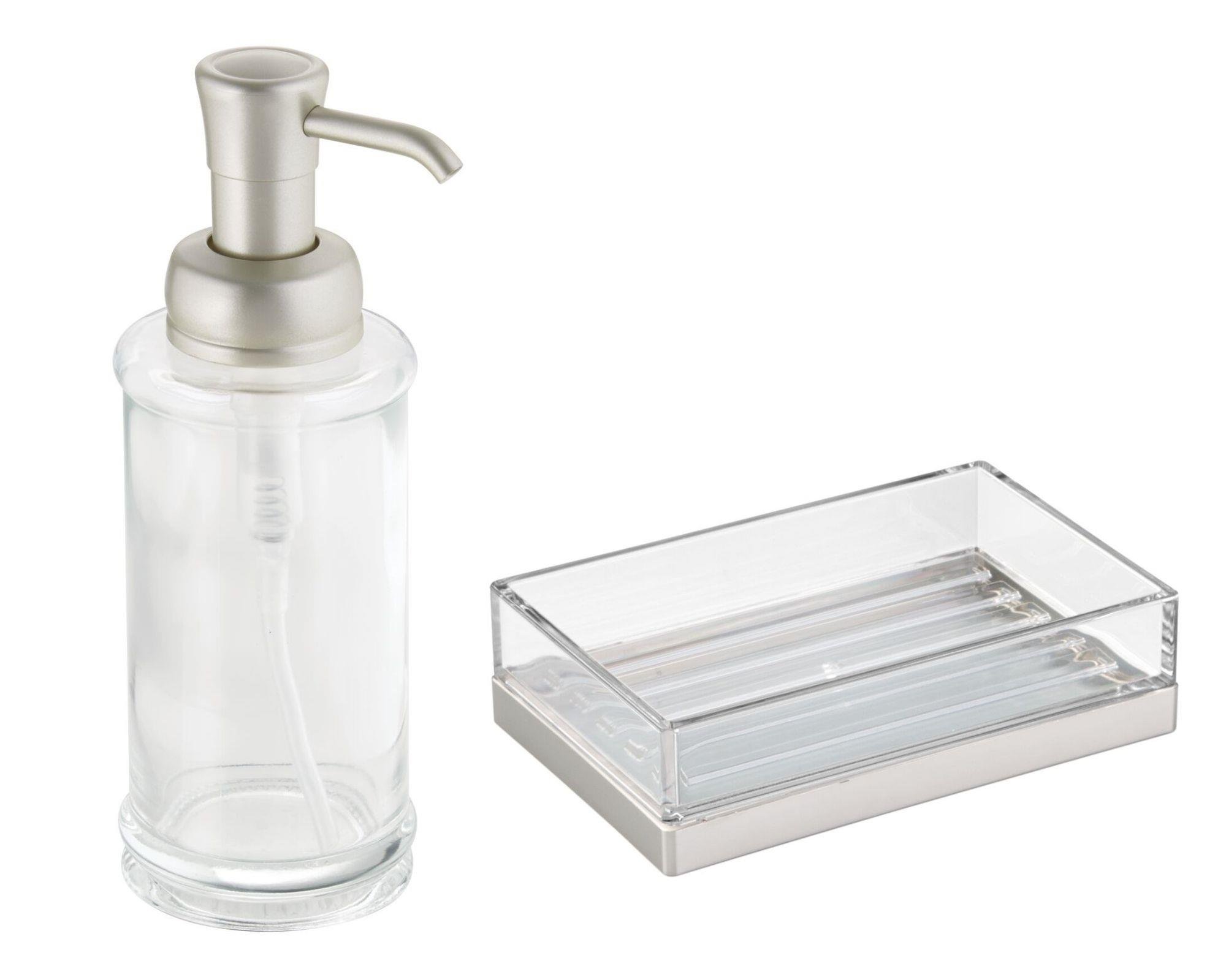 Cam Sıvı Sabunluk Ve Akrilik Sabunluk 2 Li Banyo Seti