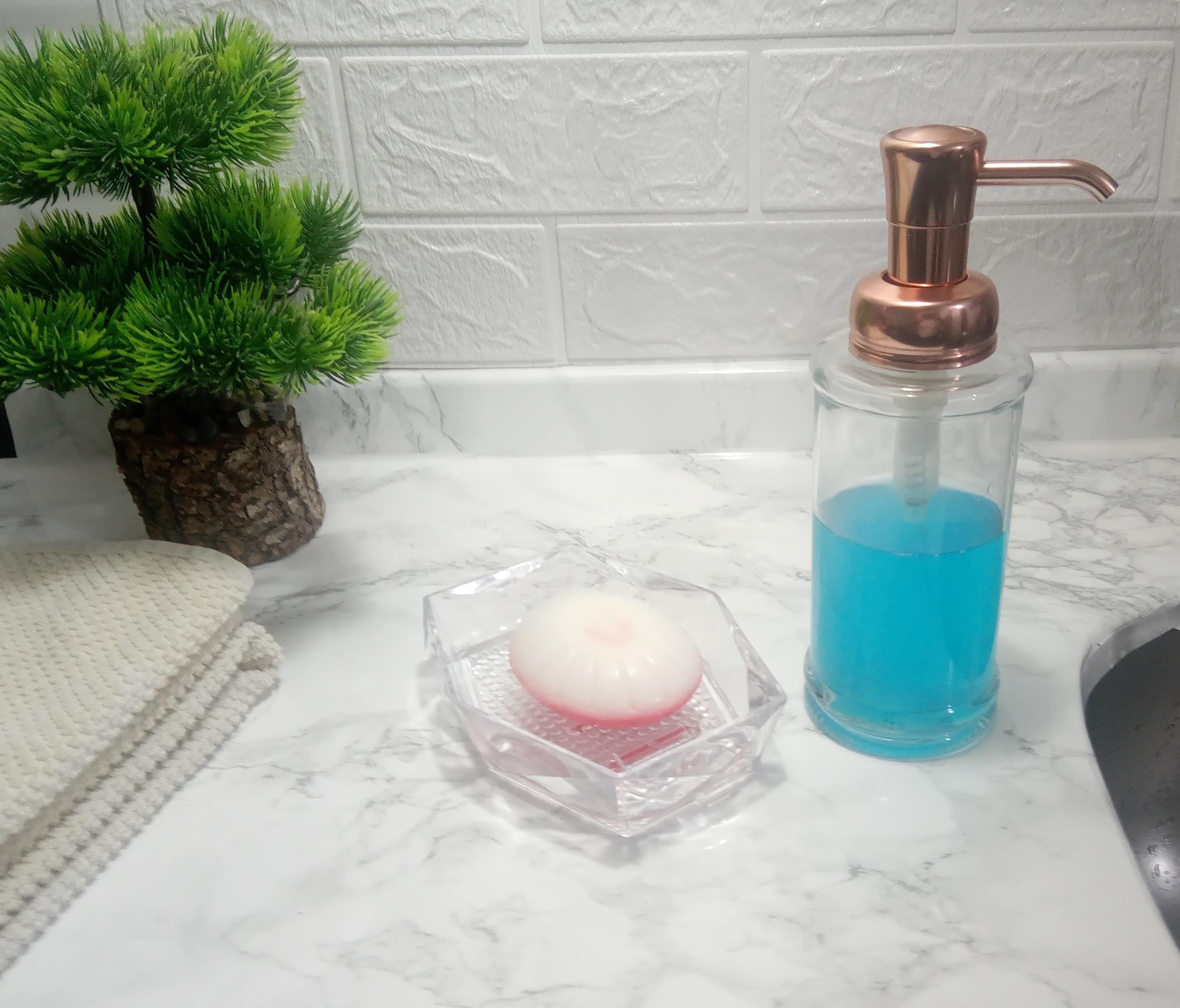 Cam Sıvı Sabunluk Ve Akrilik Sabunluk 2 Li Banyo Seti