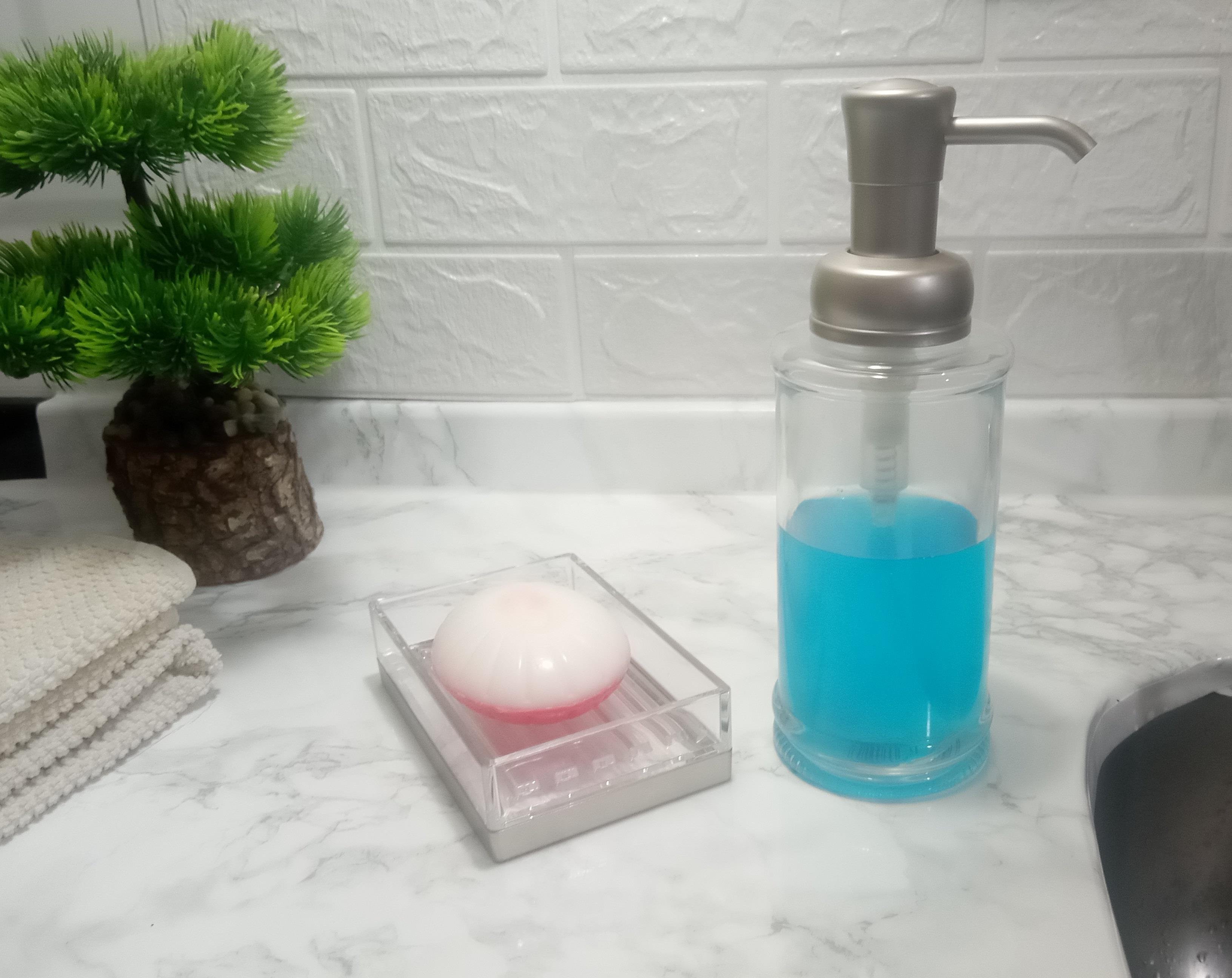 Cam Sıvı Sabunluk Ve Akrilik Sabunluk 2 Li Banyo Seti