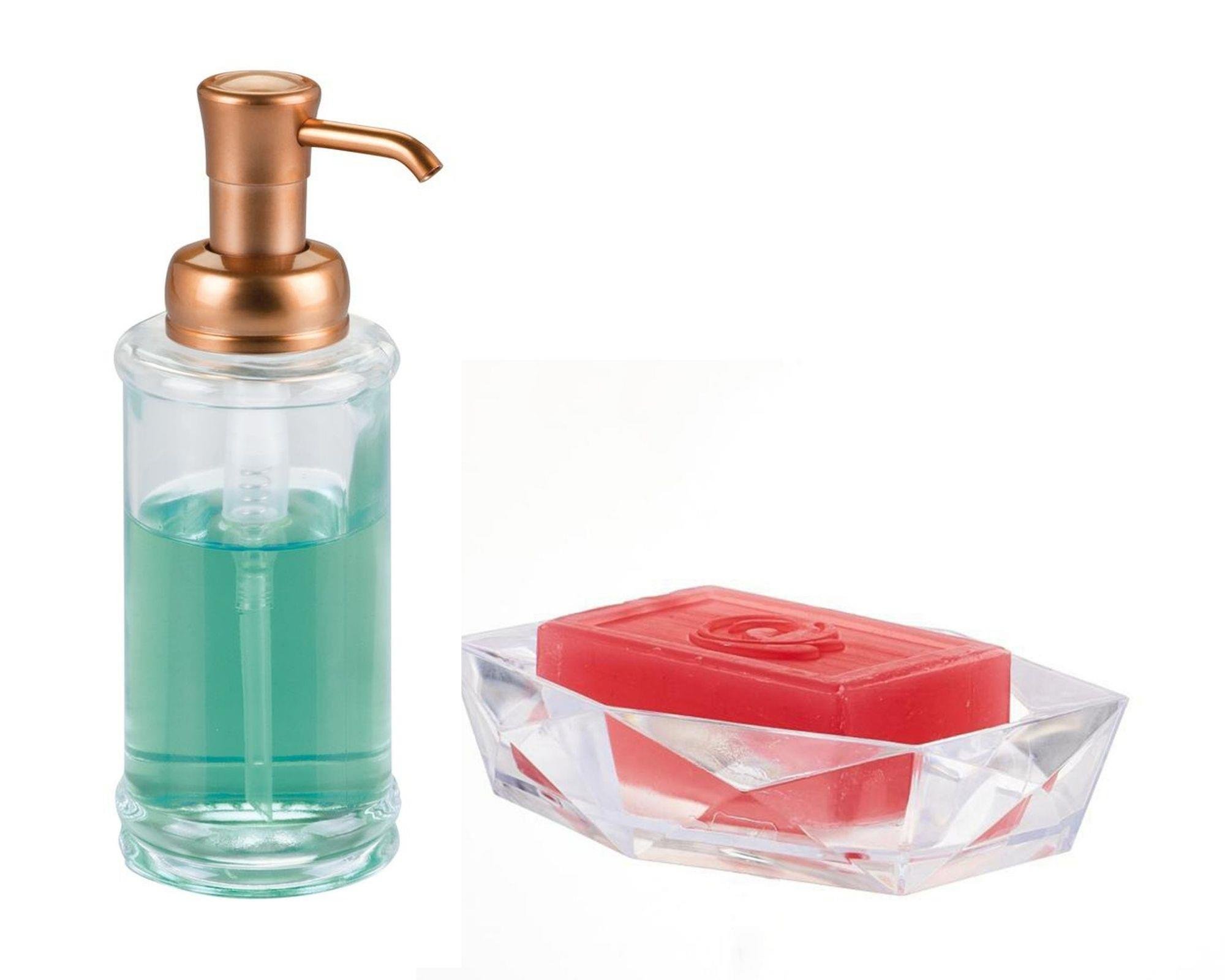 Cam Sıvı Sabunluk Ve Akrilik Sabunluk 2 Li Banyo Seti
