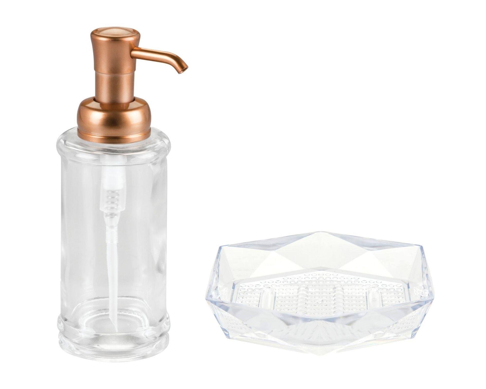 Cam Sıvı Sabunluk Ve Akrilik Sabunluk 2 Li Banyo Seti