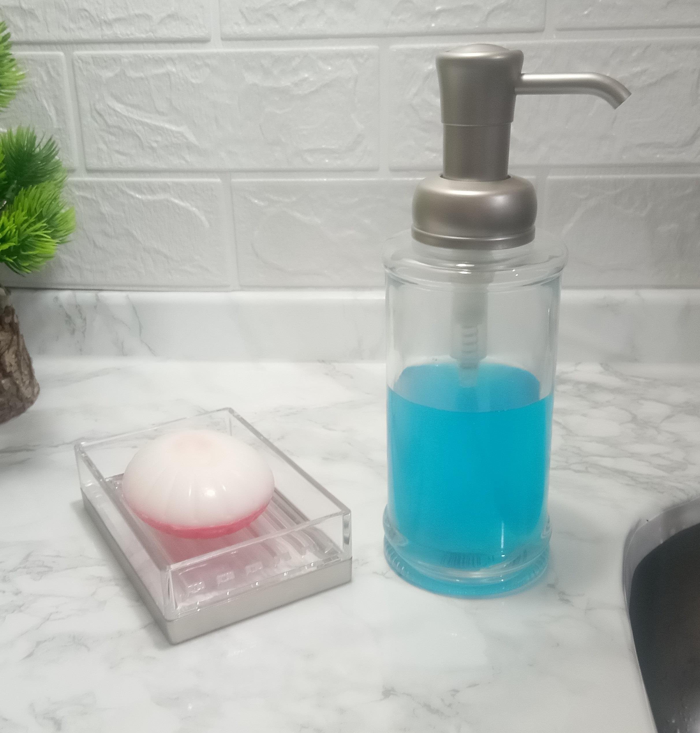 Cam Sıvı Sabunluk Ve Akrilik Sabunluk 2 Li Banyo Seti