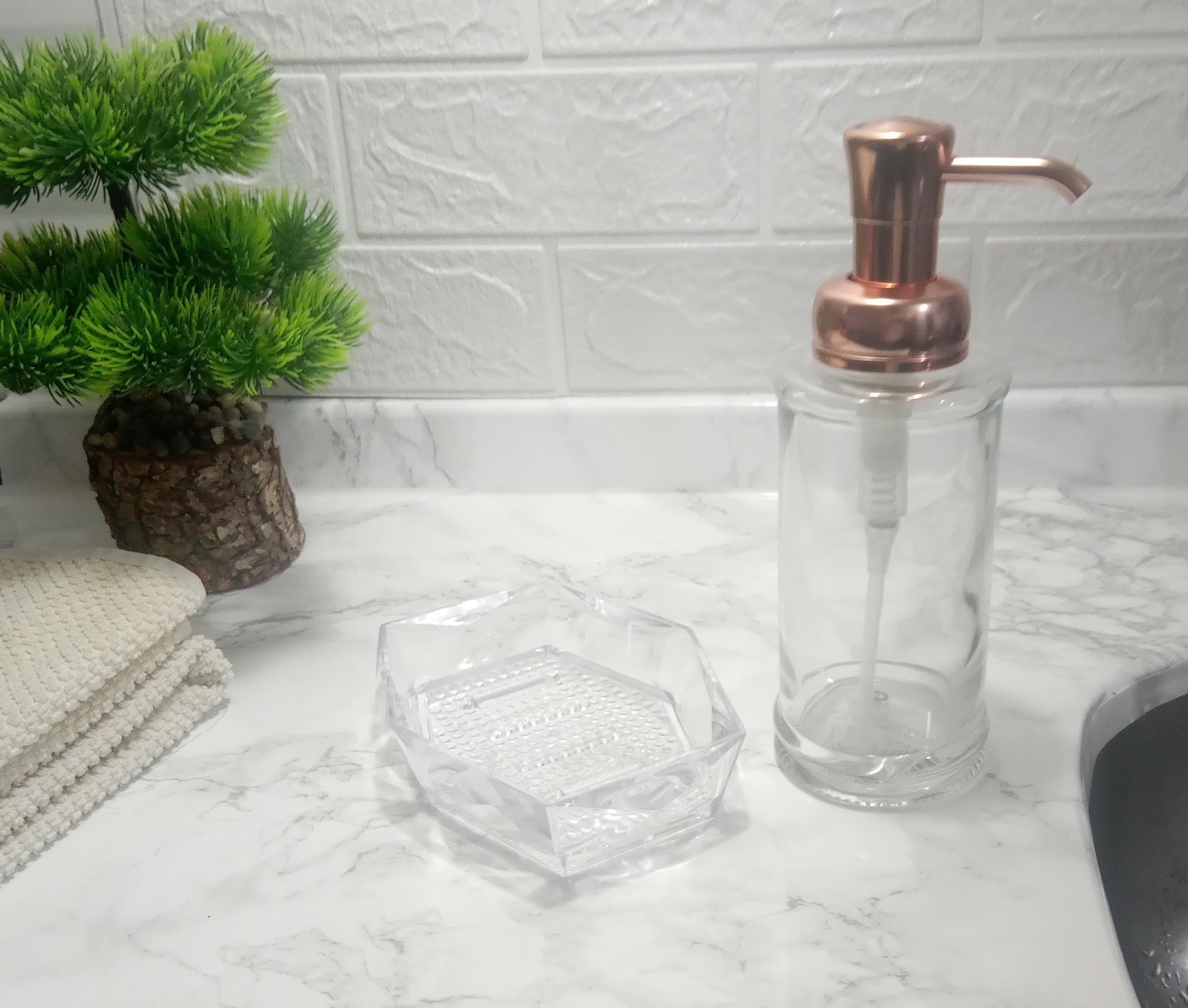 Cam Sıvı Sabunluk Ve Akrilik Sabunluk 2 Li Banyo Seti