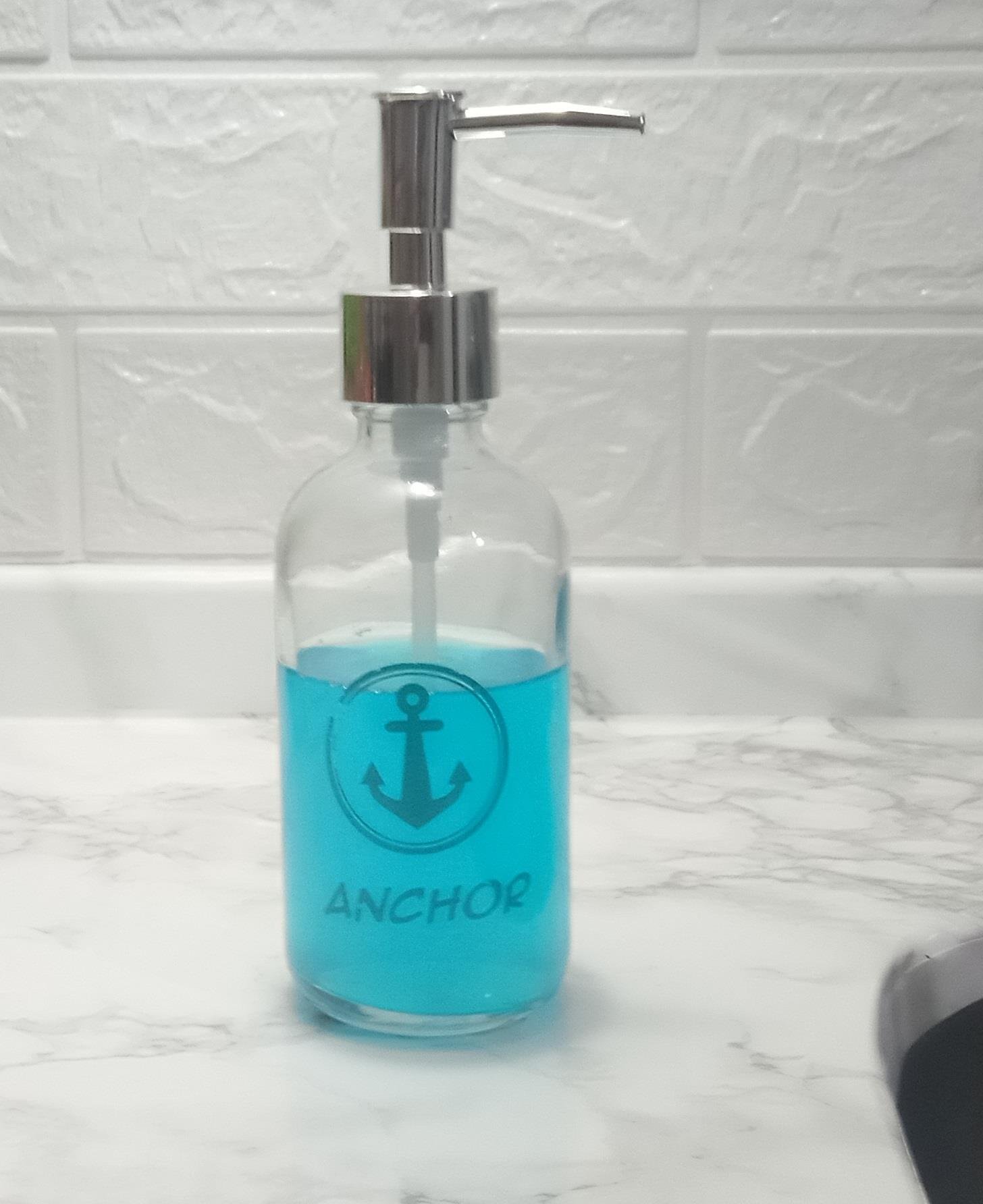 Cam Sıvı Sabunluk,Çapa Yazılı 6x6x10cm 250ml