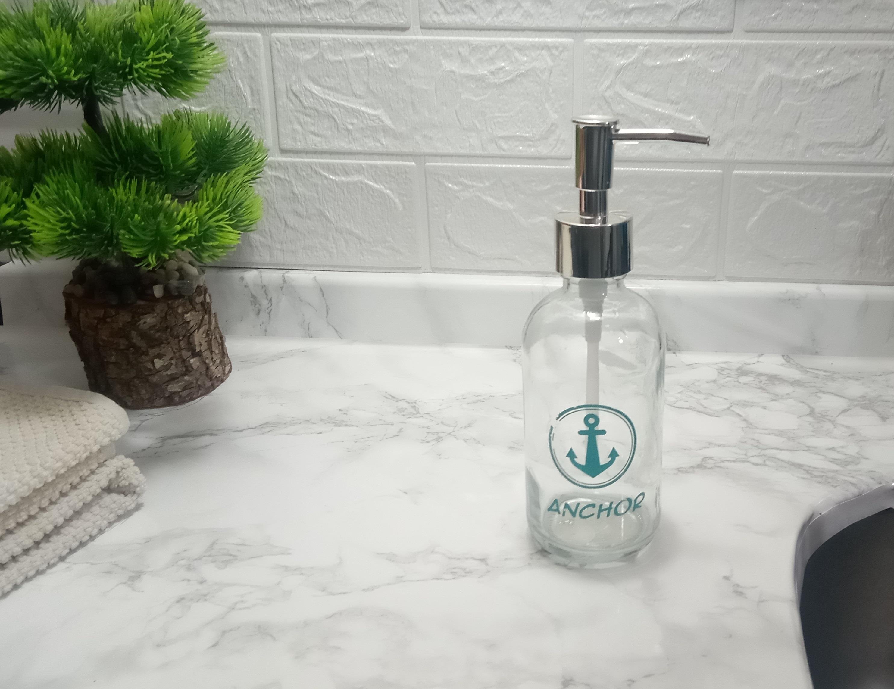 Cam Sıvı Sabunluk,Çapa Yazılı 6x6x10cm 250ml